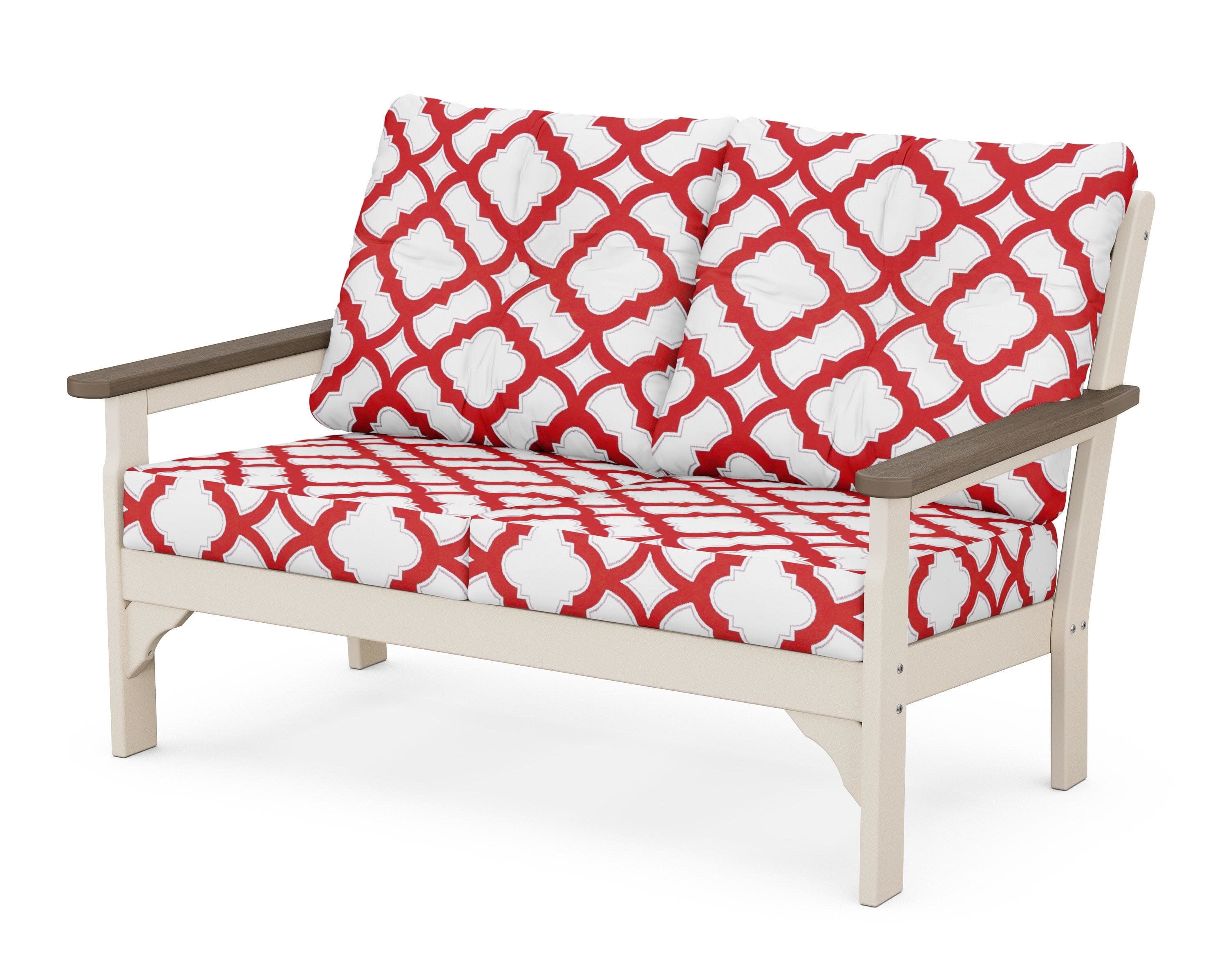 Vineyard Deep Seating Loveseat in Sand / Kona / Trellis Crimson