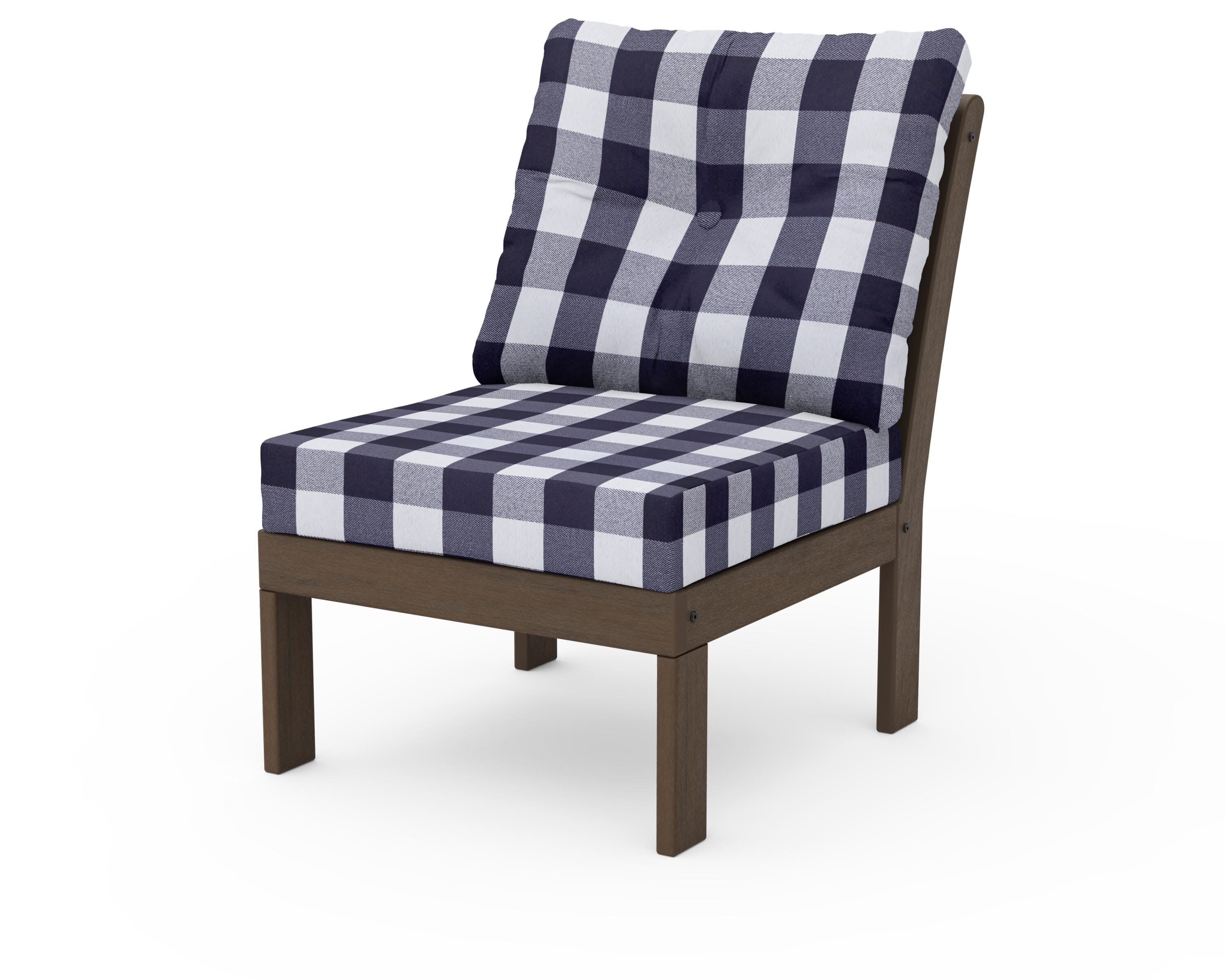 Vineyard Modular Armless Chair in Kona / Buffalo Plaid Navy