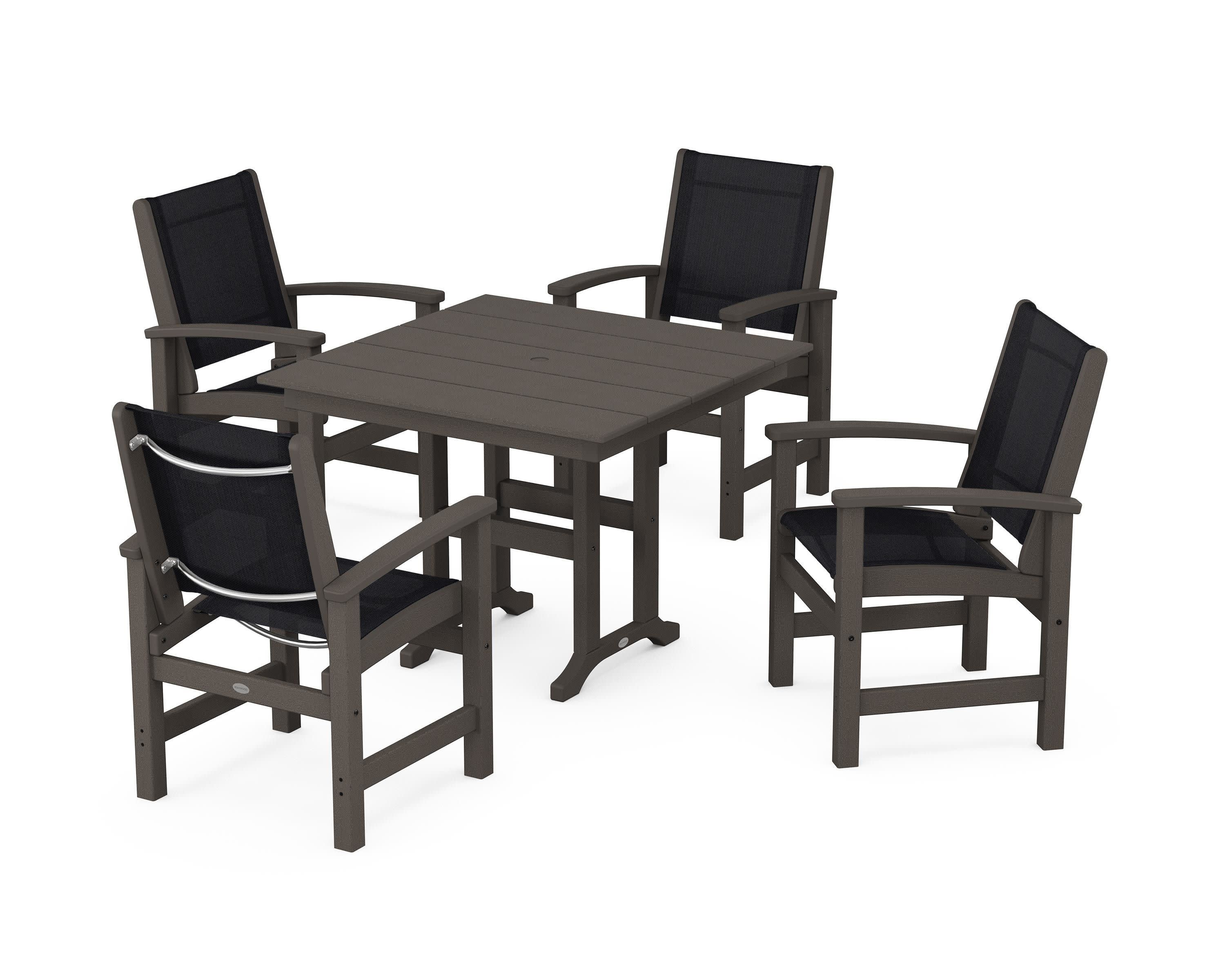 Coastal 5-Piece Farmhouse Dining Set in Vintage Coffee / Black Sling