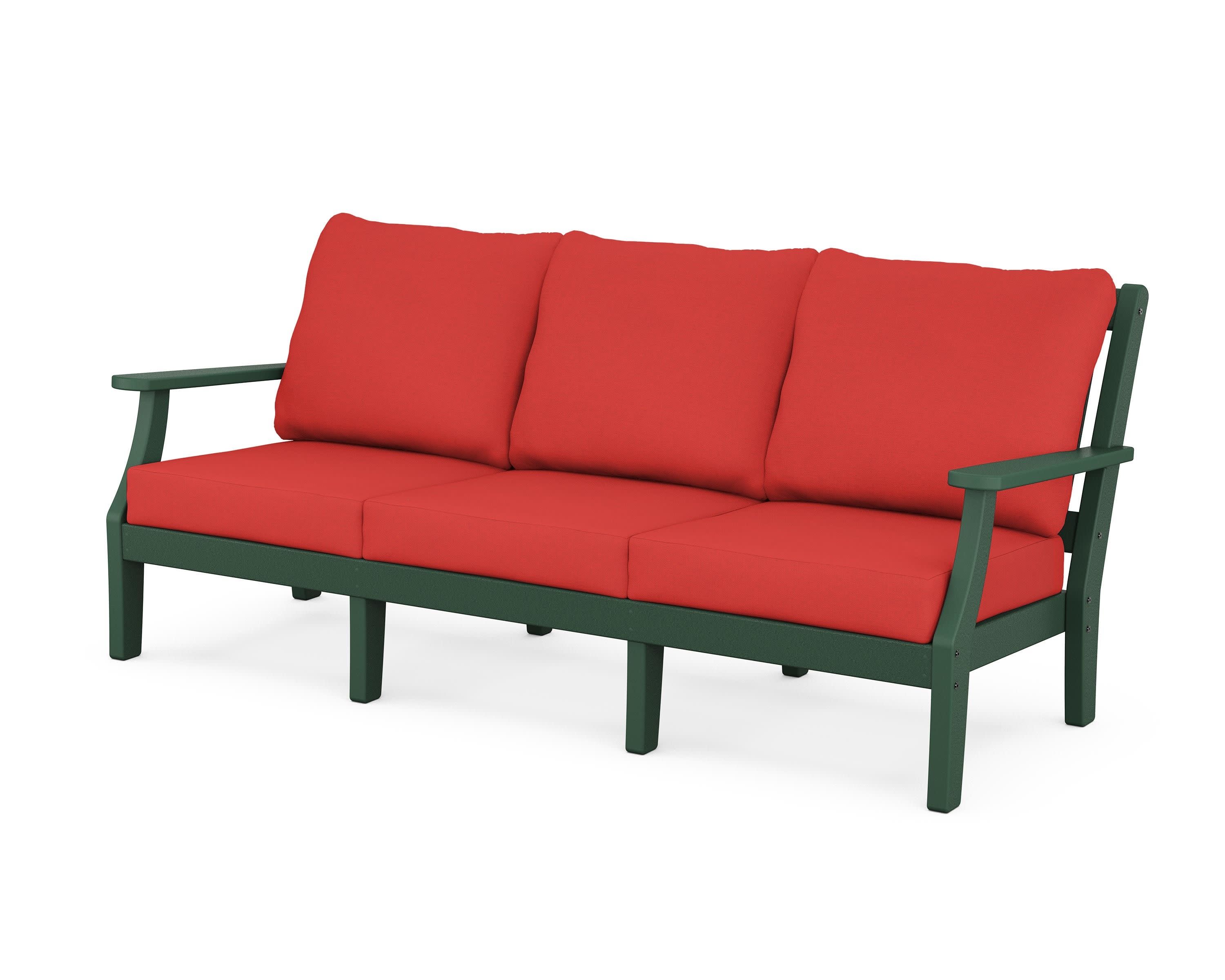 Chinoiserie Deep Seating Sofa in Green / Crimson Linen