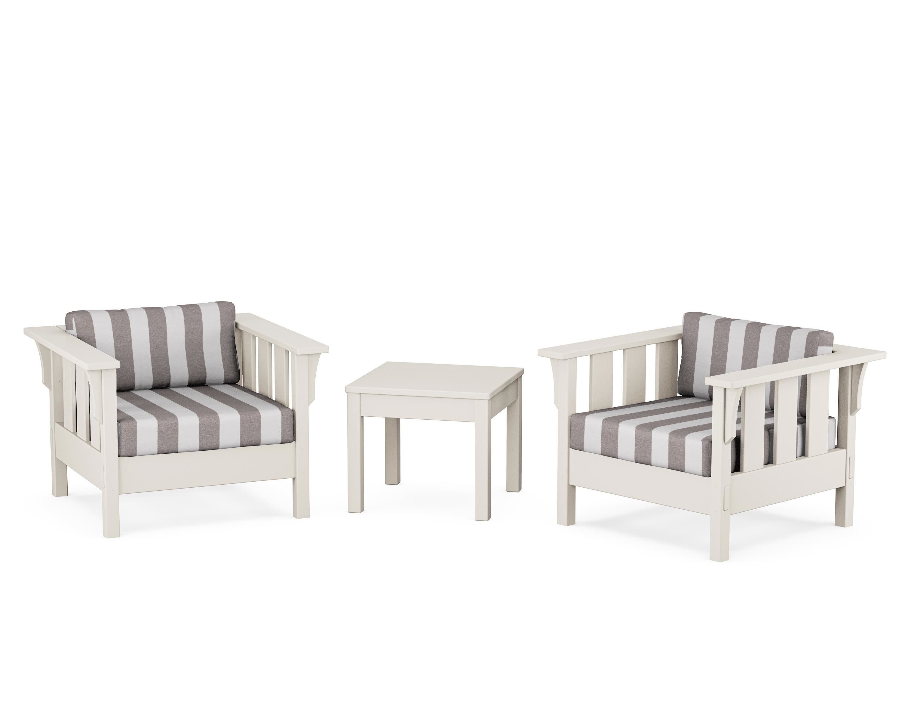 Acadia 3-Piece Deep Seating Set in Sand / Cabana Stripe Grey Mist