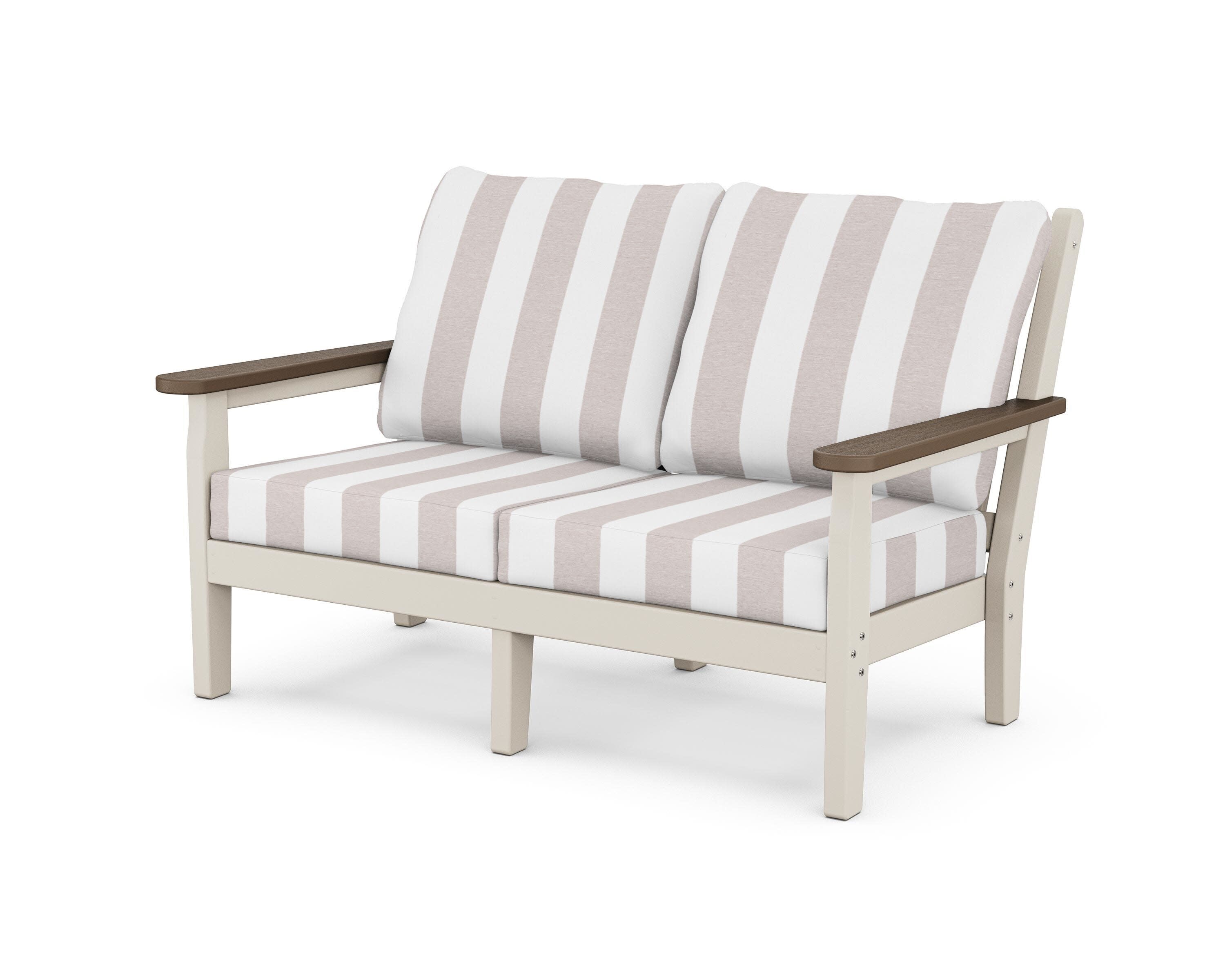 Chippendale Deep Seating Loveseat in Sand / Kona / Cabana Stripe Dune Burlap