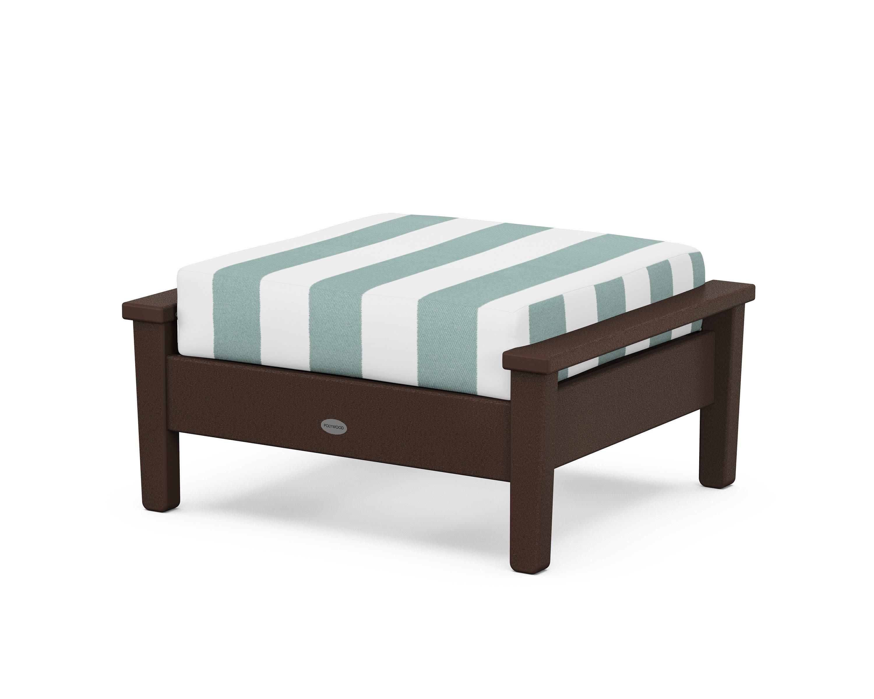 Prescott Deep Seating Ottoman in Mahogany / Cabana Stripe Glacier Spa