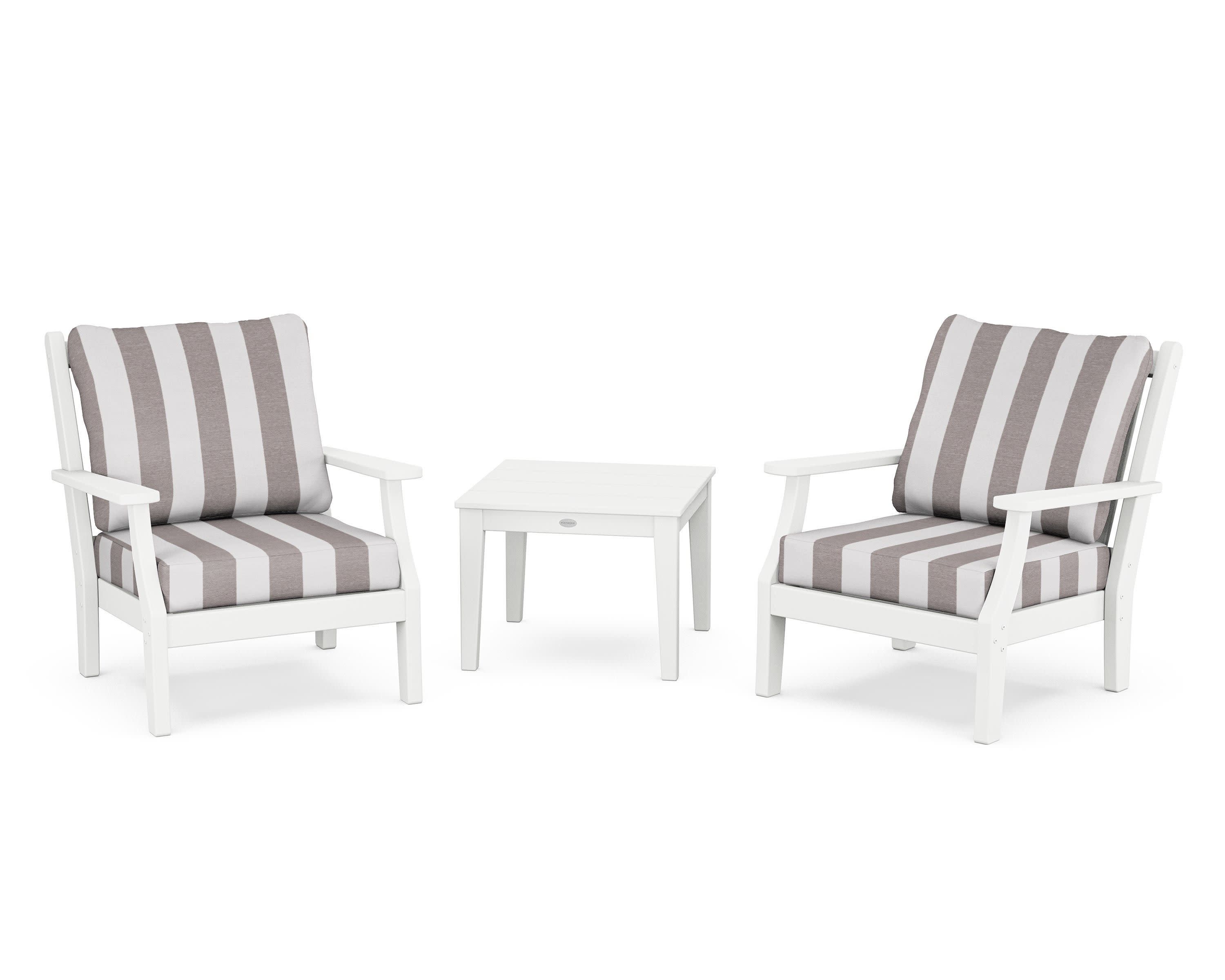 Wovendale 3-Piece Deep Seating Set in White / Cabana Stripe Grey Mist