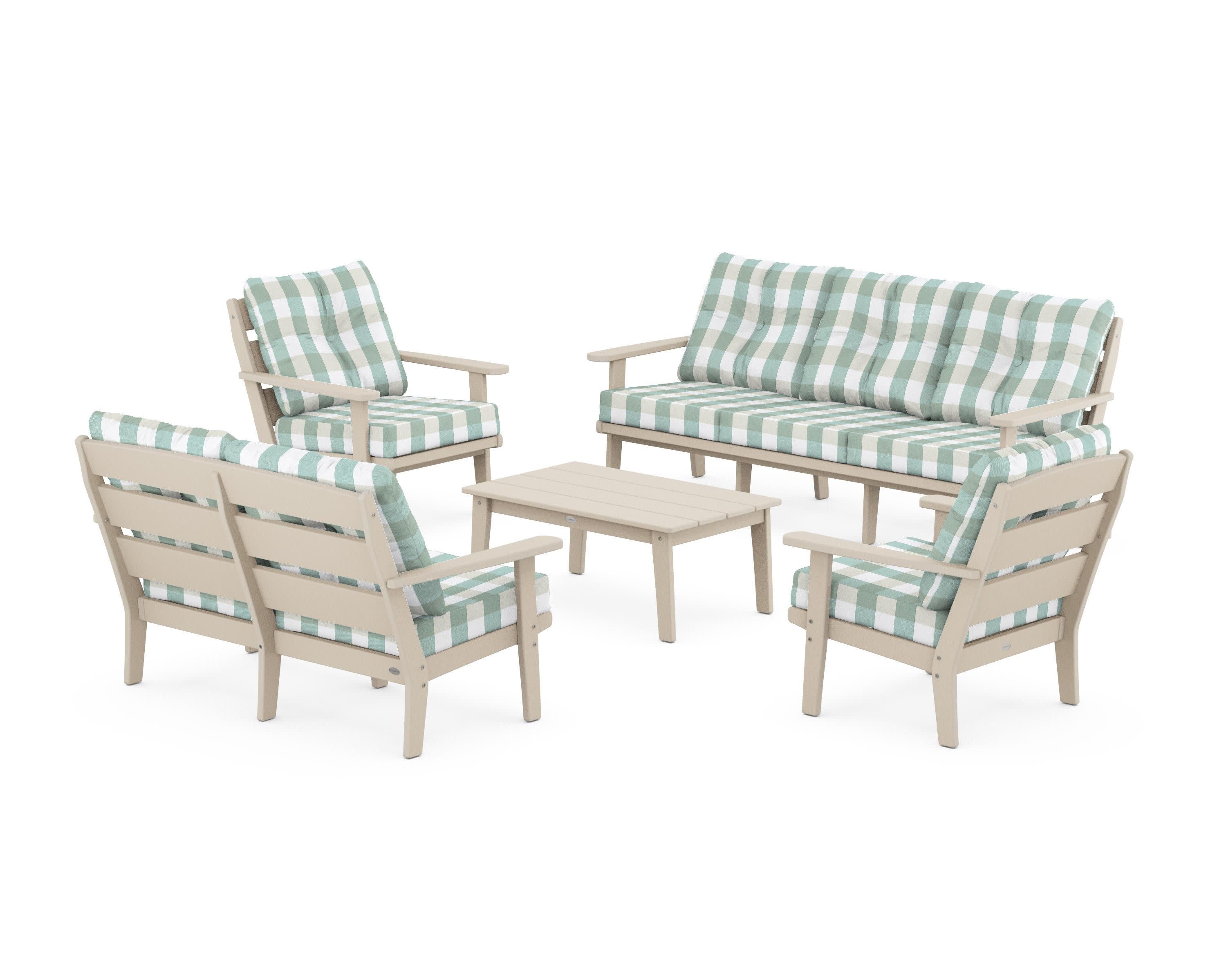 Lakeside 5-Piece Lounge Sofa Set in Sand / Buffalo Plaid Glacier Spa