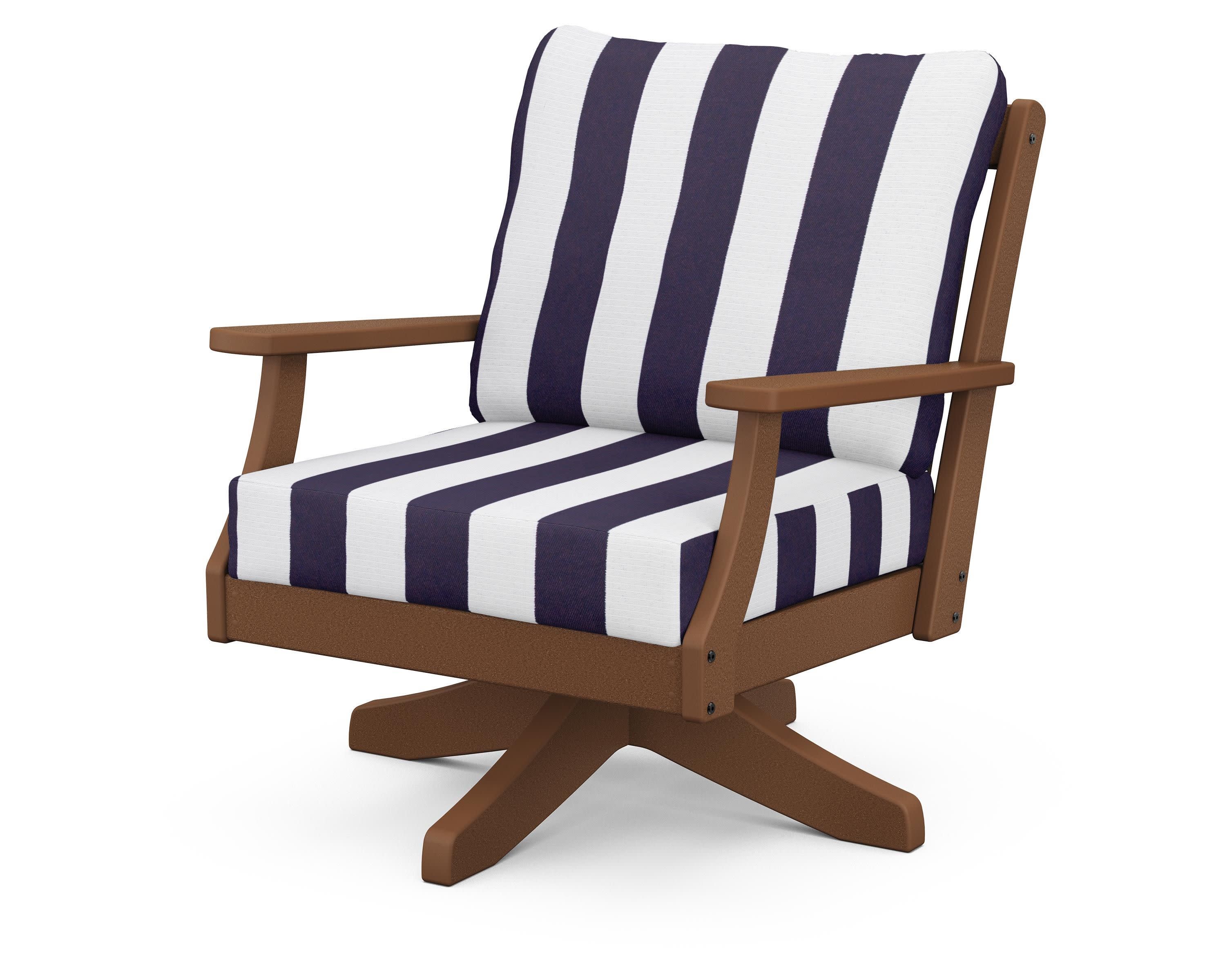 Braxton Deep Seating Swivel Chair in Teak / Cabana Stripe Navy