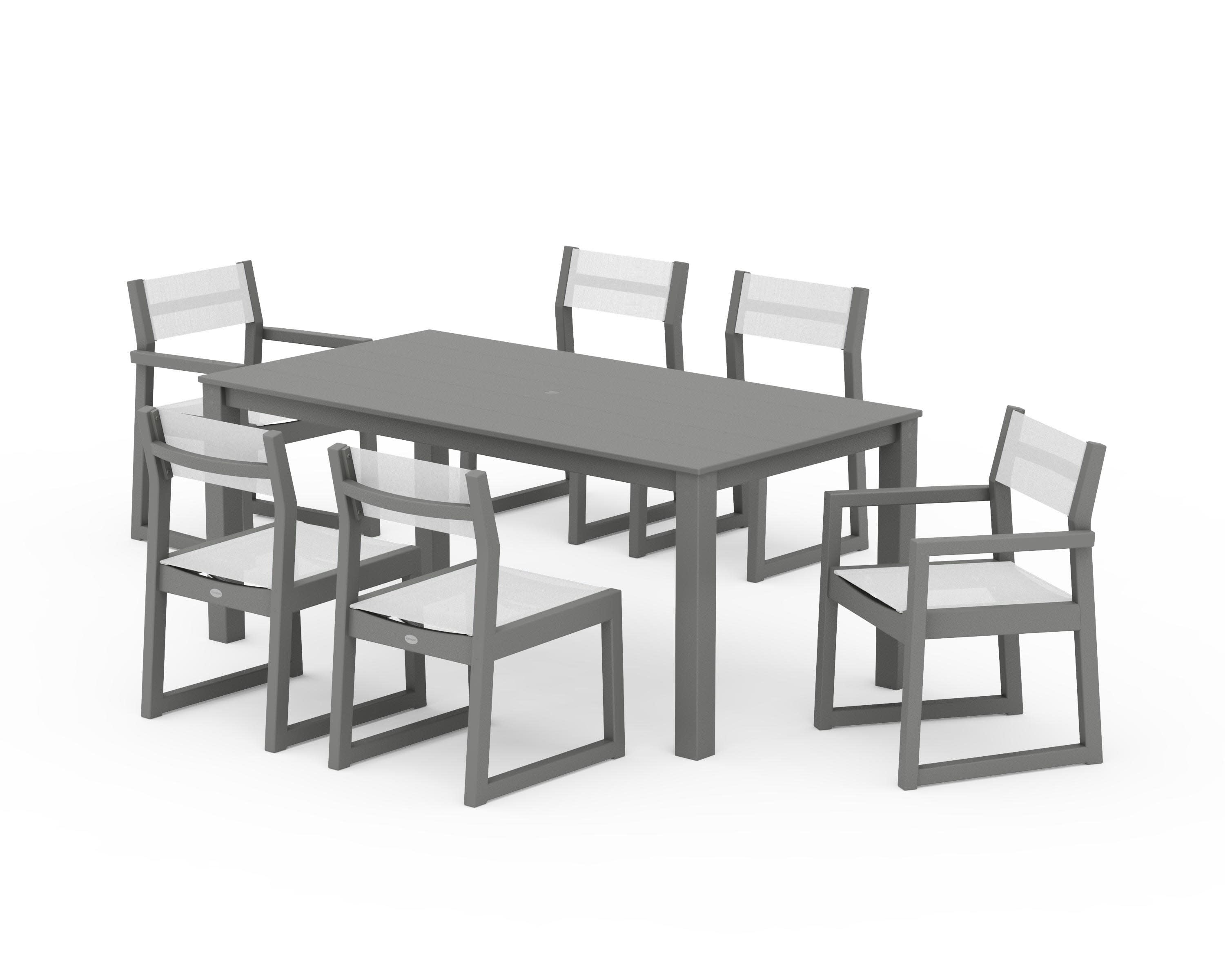 EDGE Sling 7-Piece Parsons Dining Set in Slate Grey / White Sling
