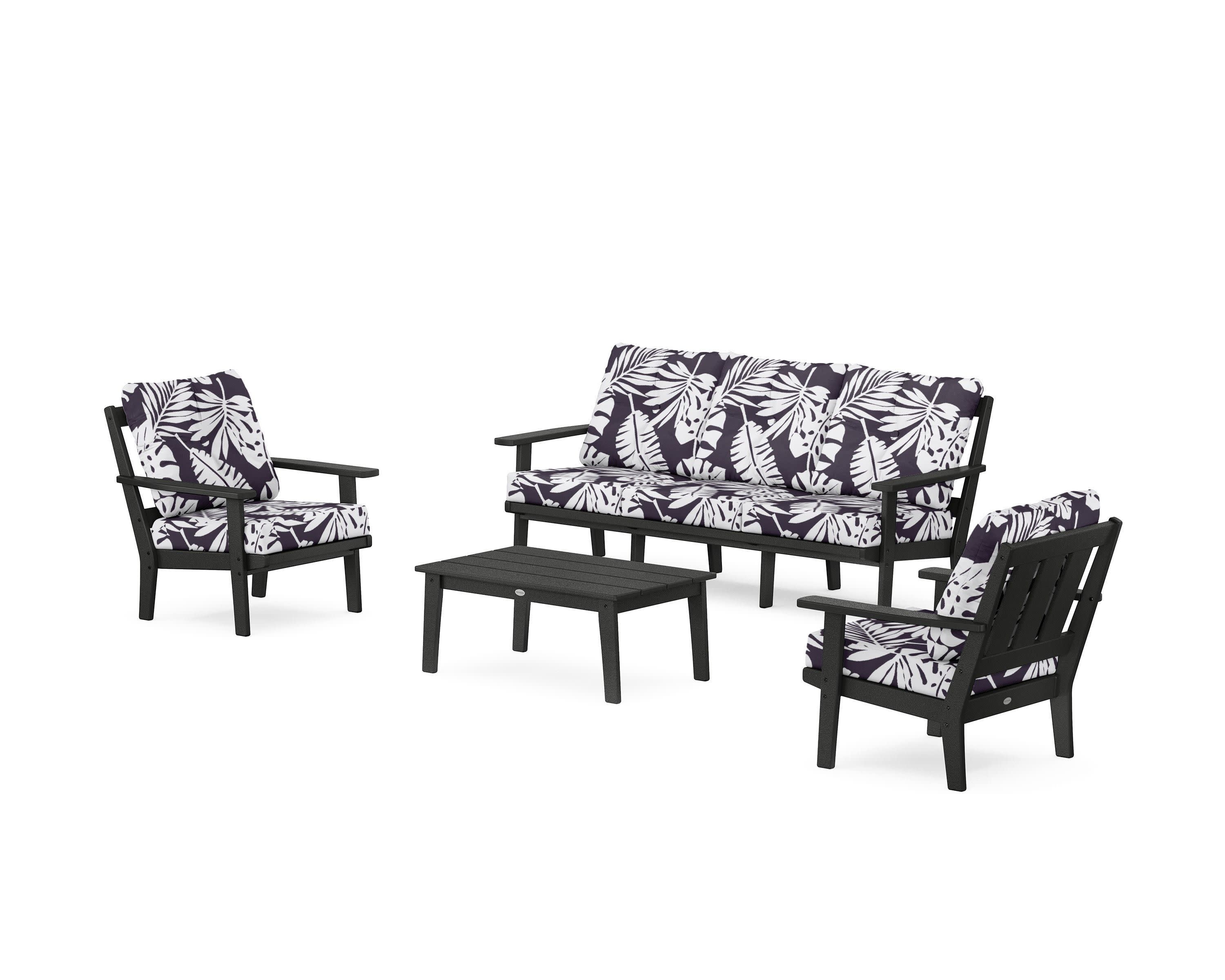 Oxford 4-Piece Deep Seating Set with Sofa in Black / Leaf Navy
