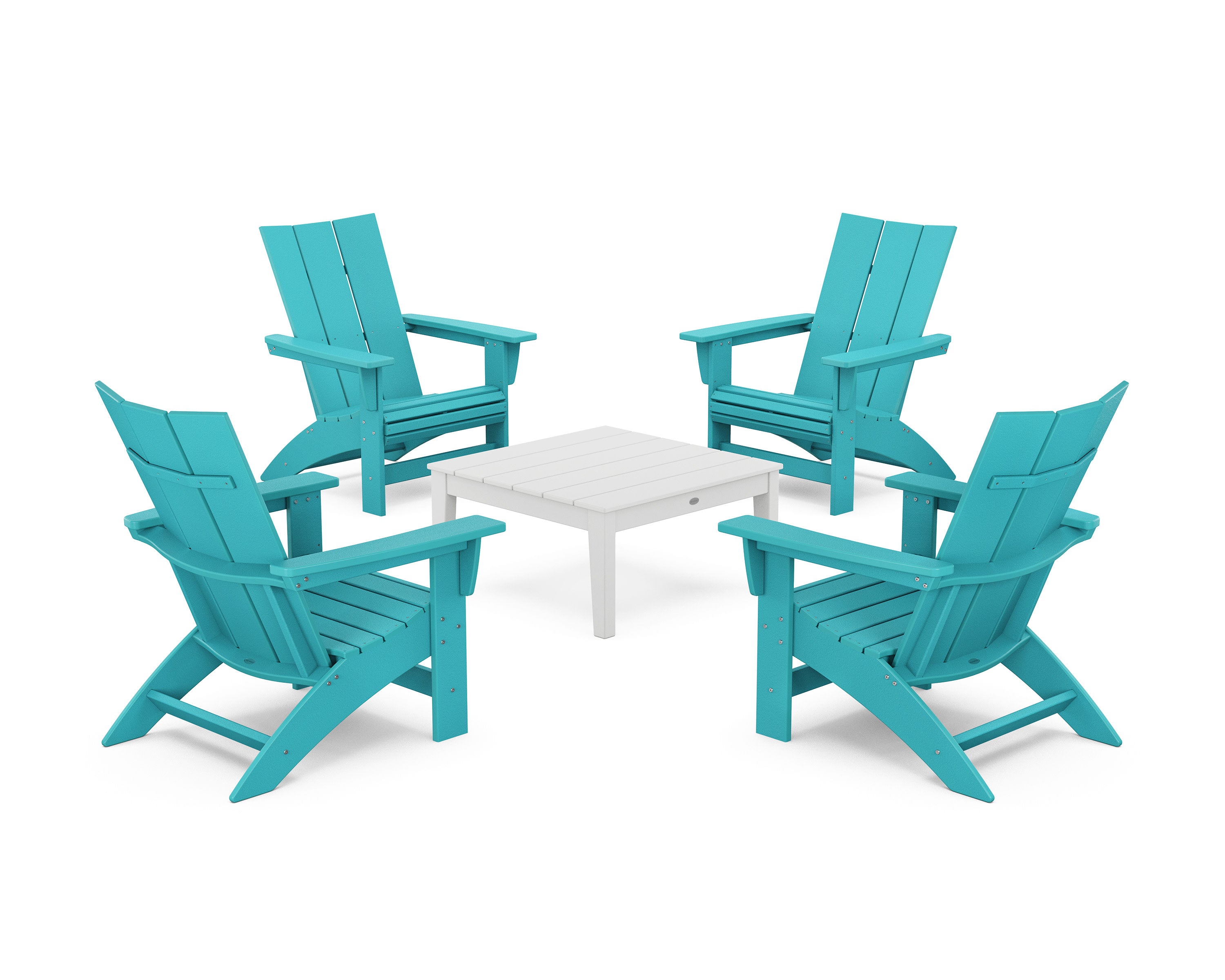 5-Piece Modern Grand Adirondack Chair Conversation Group in Aruba / White