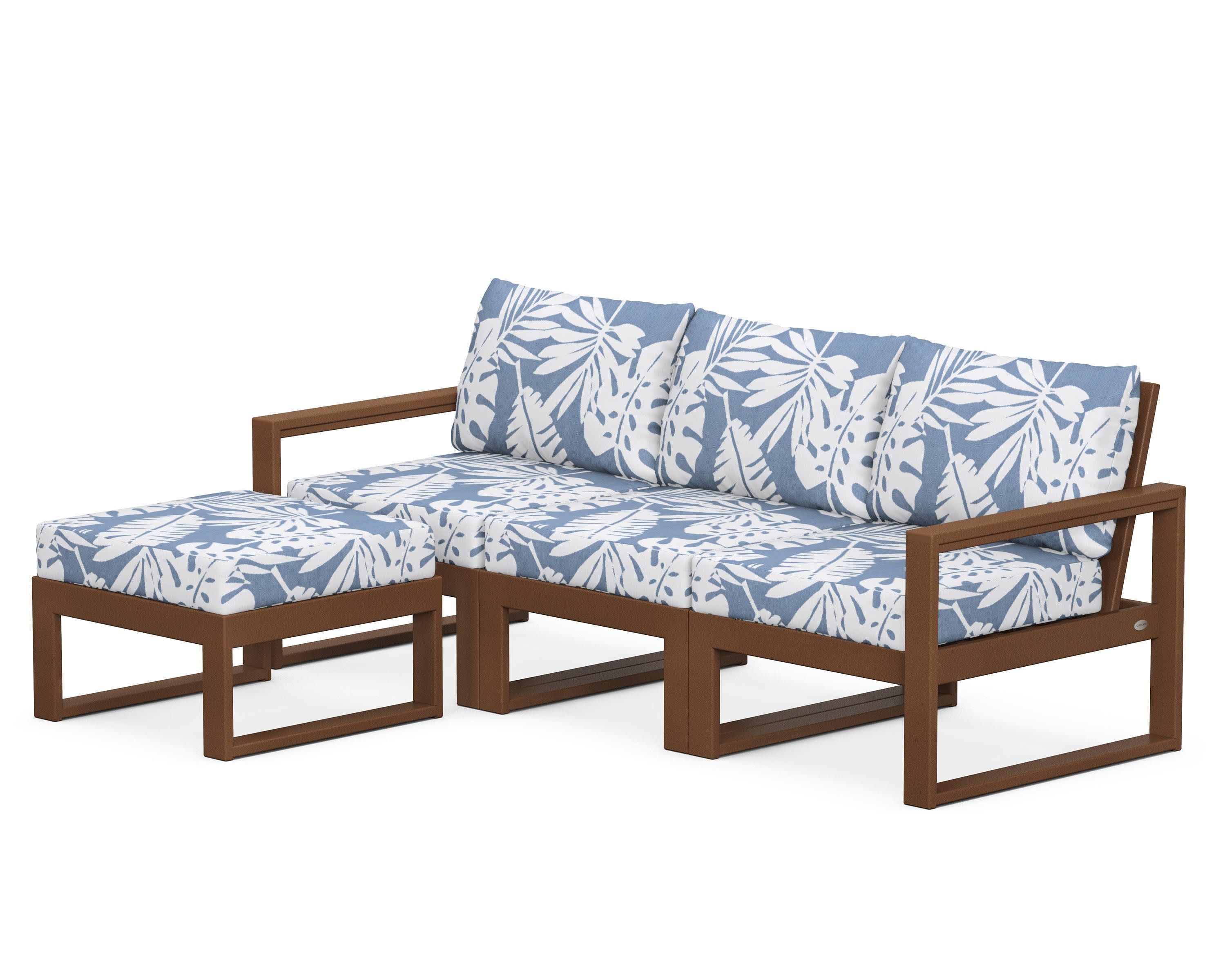 EDGE 4-Piece Modular Deep Seating Set with Ottoman in Teak / Leaf Sky Blue