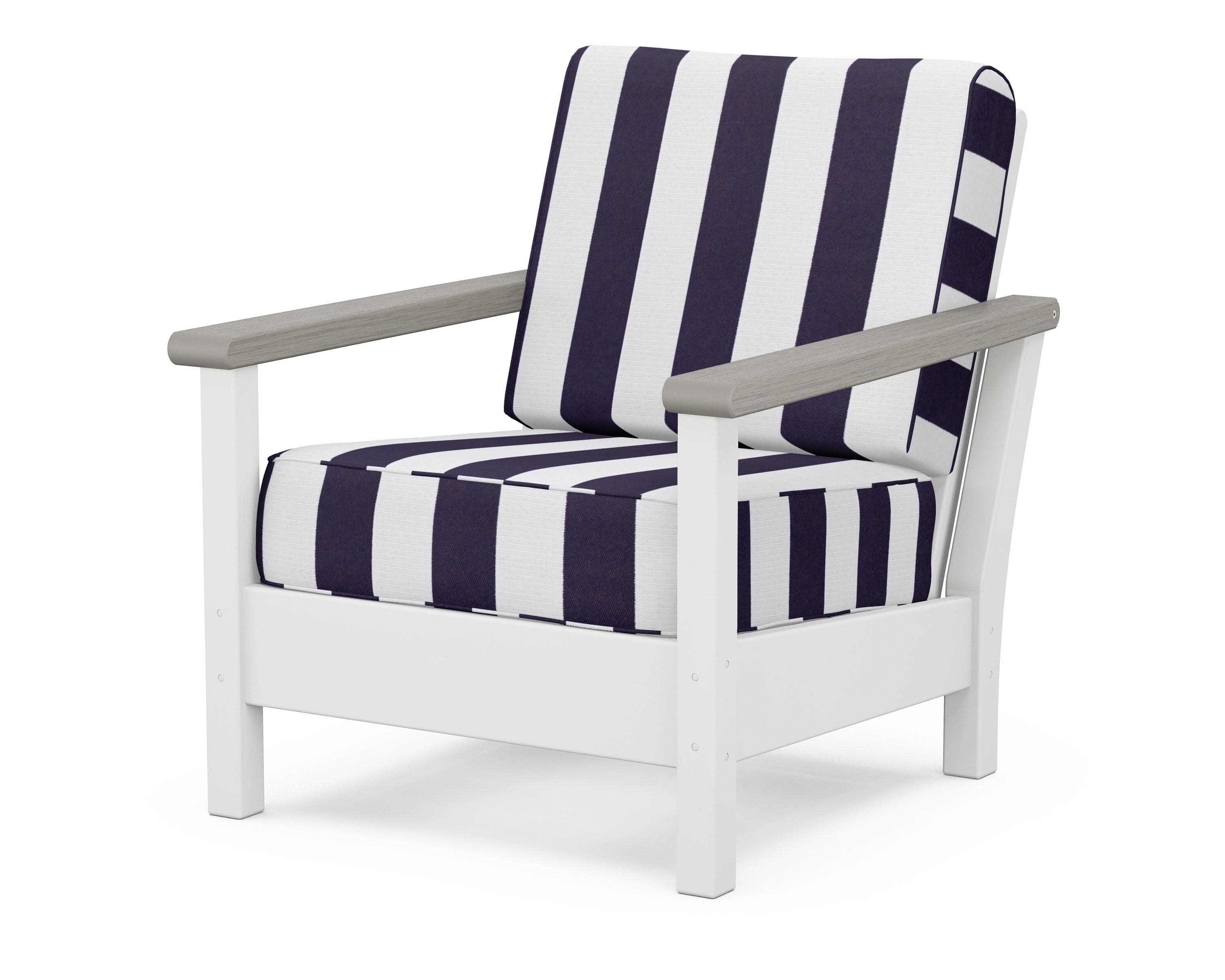 Harbour Deep Seating Chair in White / Driftwood / Cabana Stripe Navy
