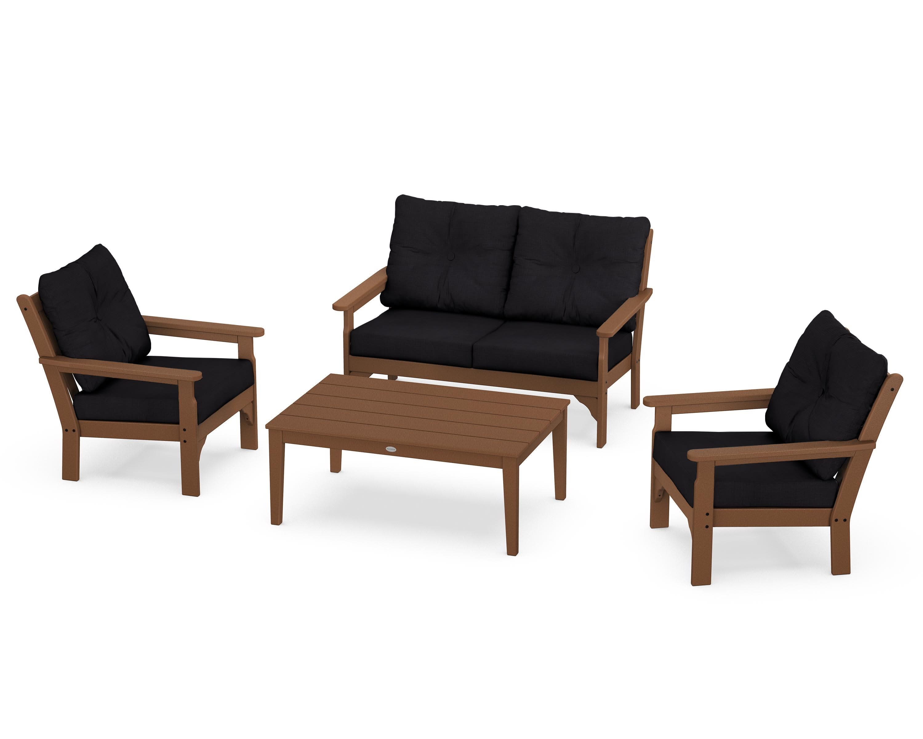 Vineyard 4-Piece Deep Seating Set in Teak / Midnight Linen