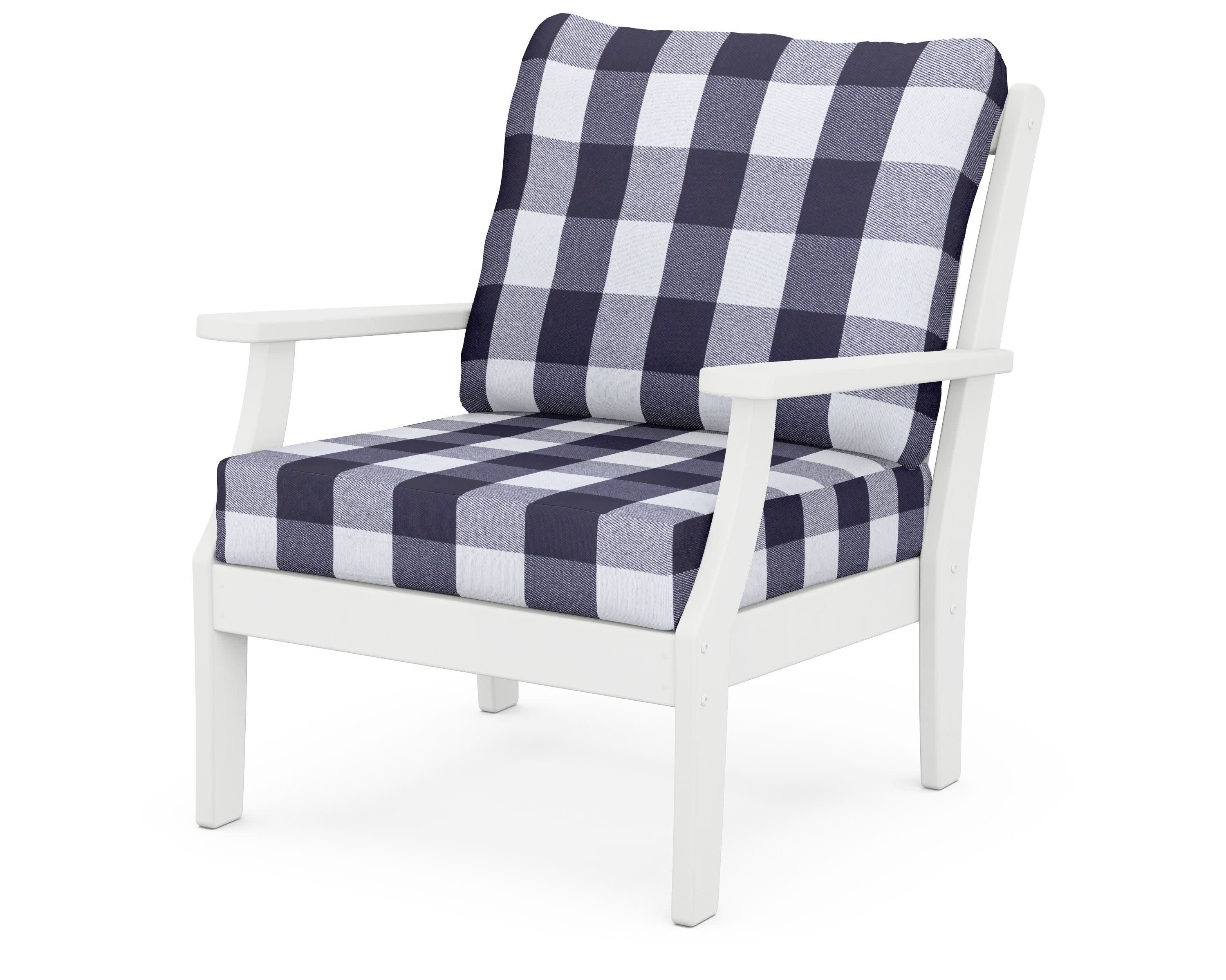 Braxton Deep Seating Chair in White / Buffalo Plaid Navy