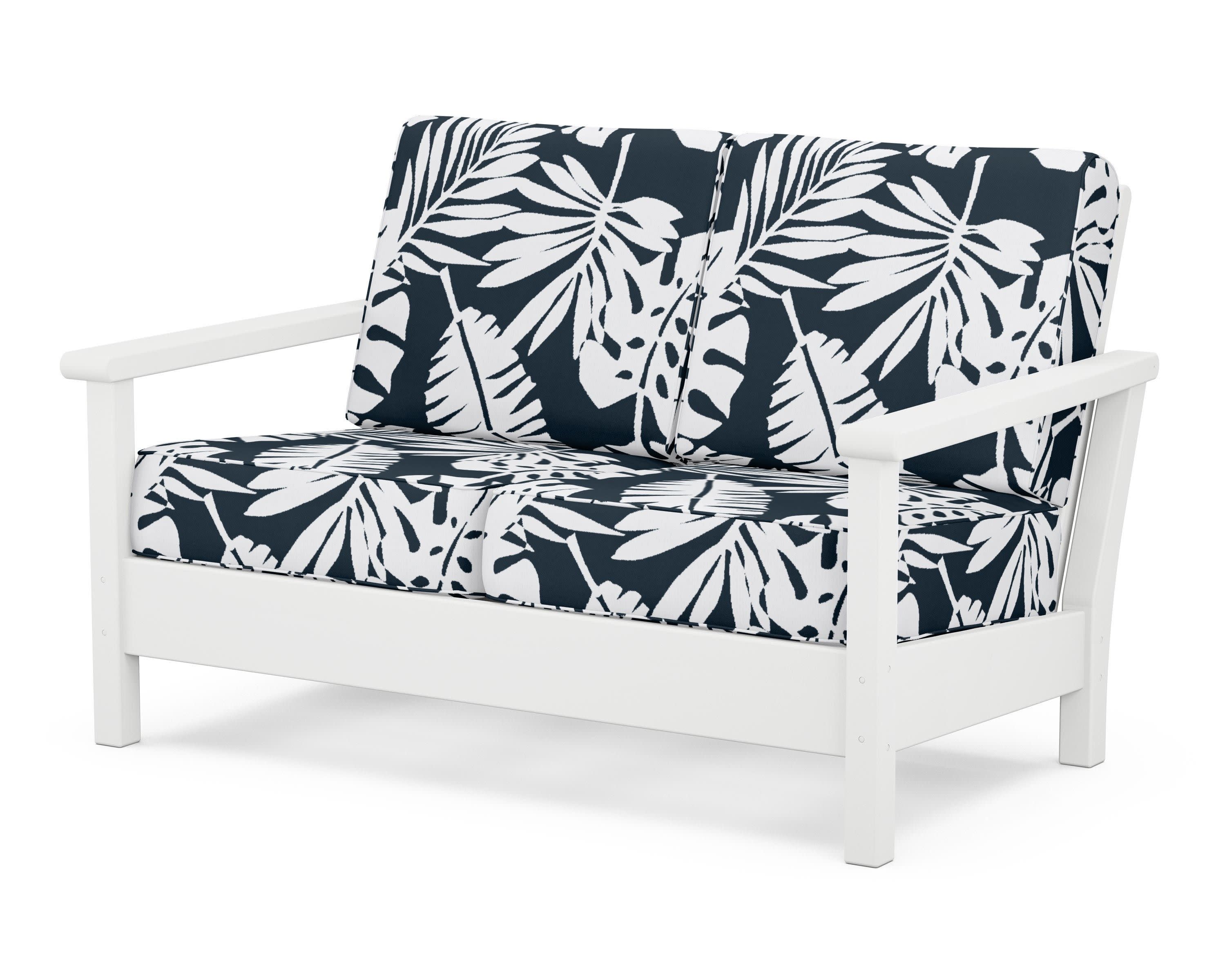 Harbour Deep Seating Loveseat in White / Leaf Marine Indigo