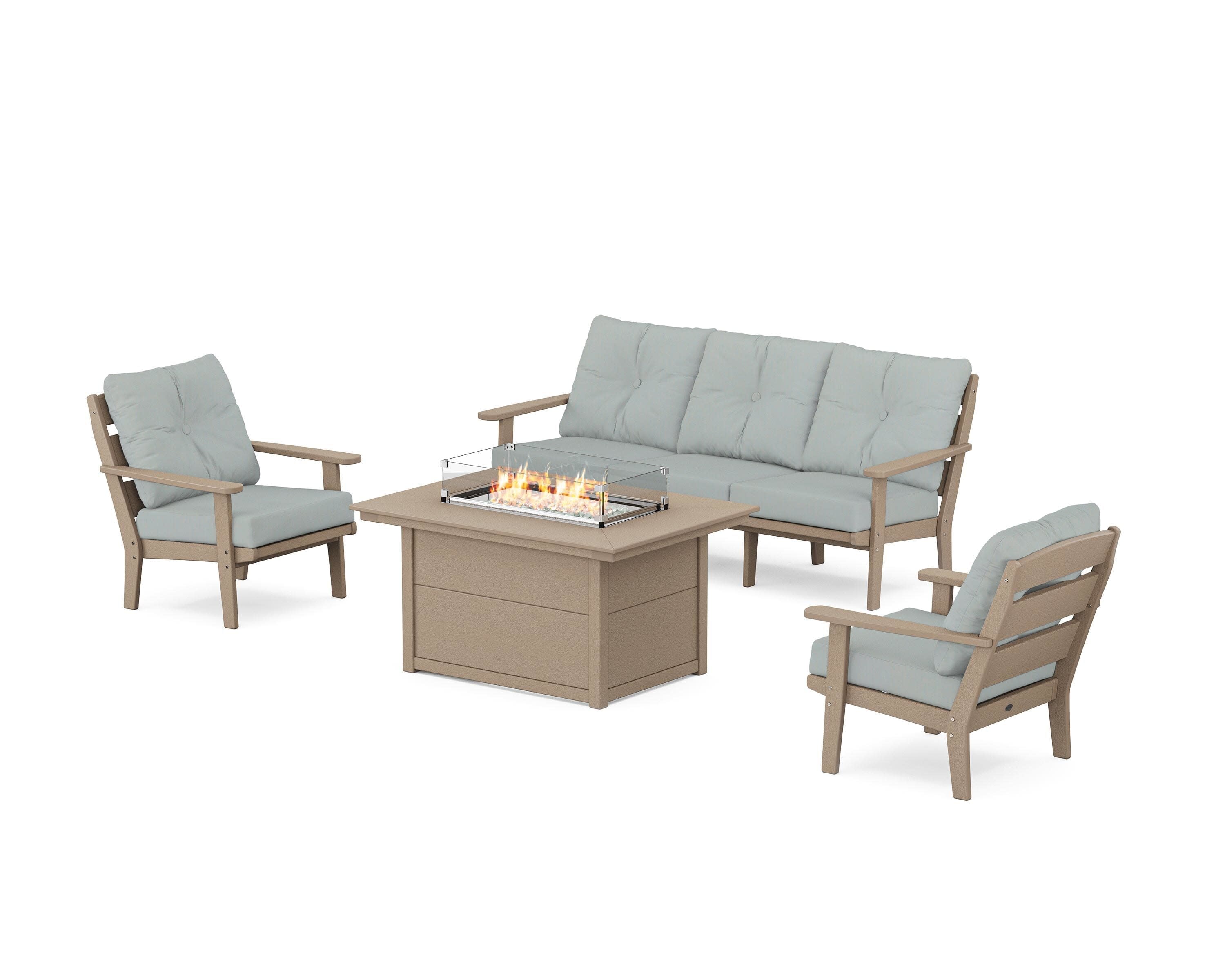 Lakeside Deep Seating Fire Pit Table Set in Vintage Sahara / Spa