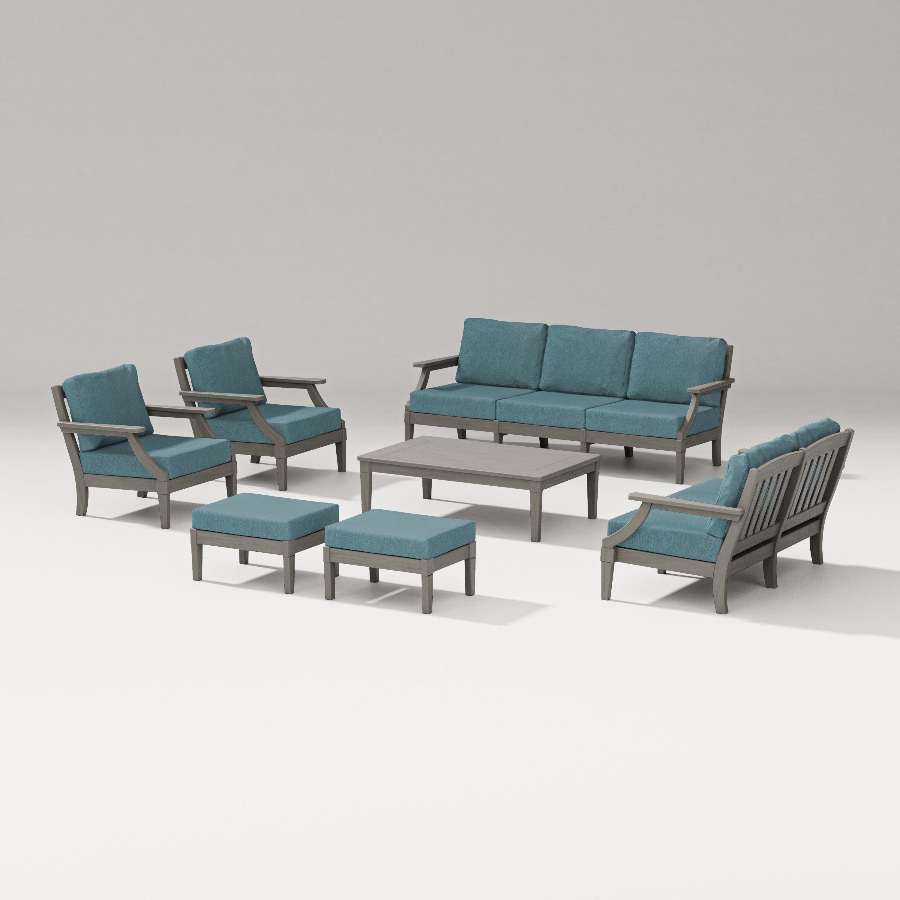 Estate 7-Piece Lounge Sofa Set in Driftwood / Ocean Teal