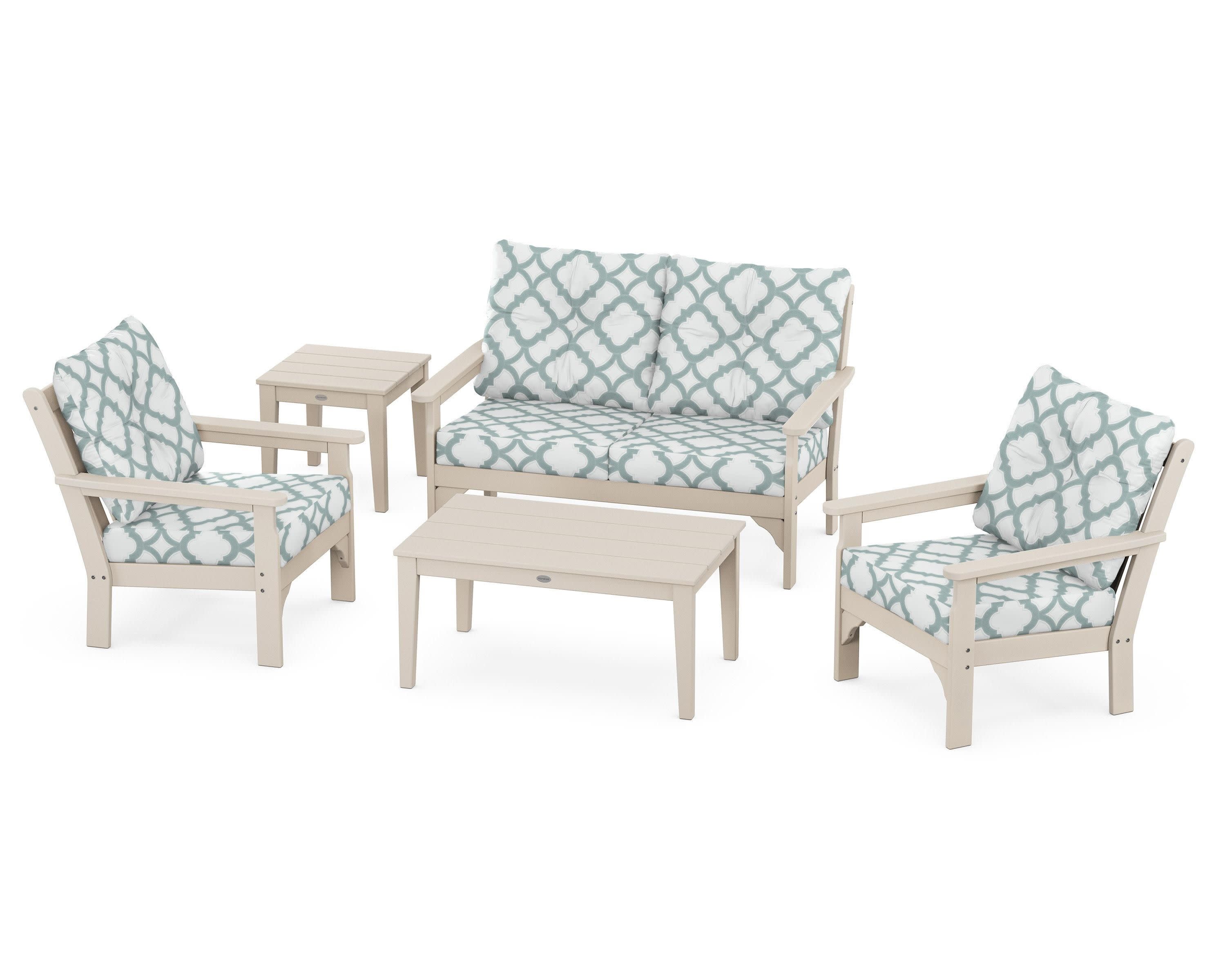 Vineyard 5-Piece Deep Seating Set in Sand / Trellis Glacier Spa