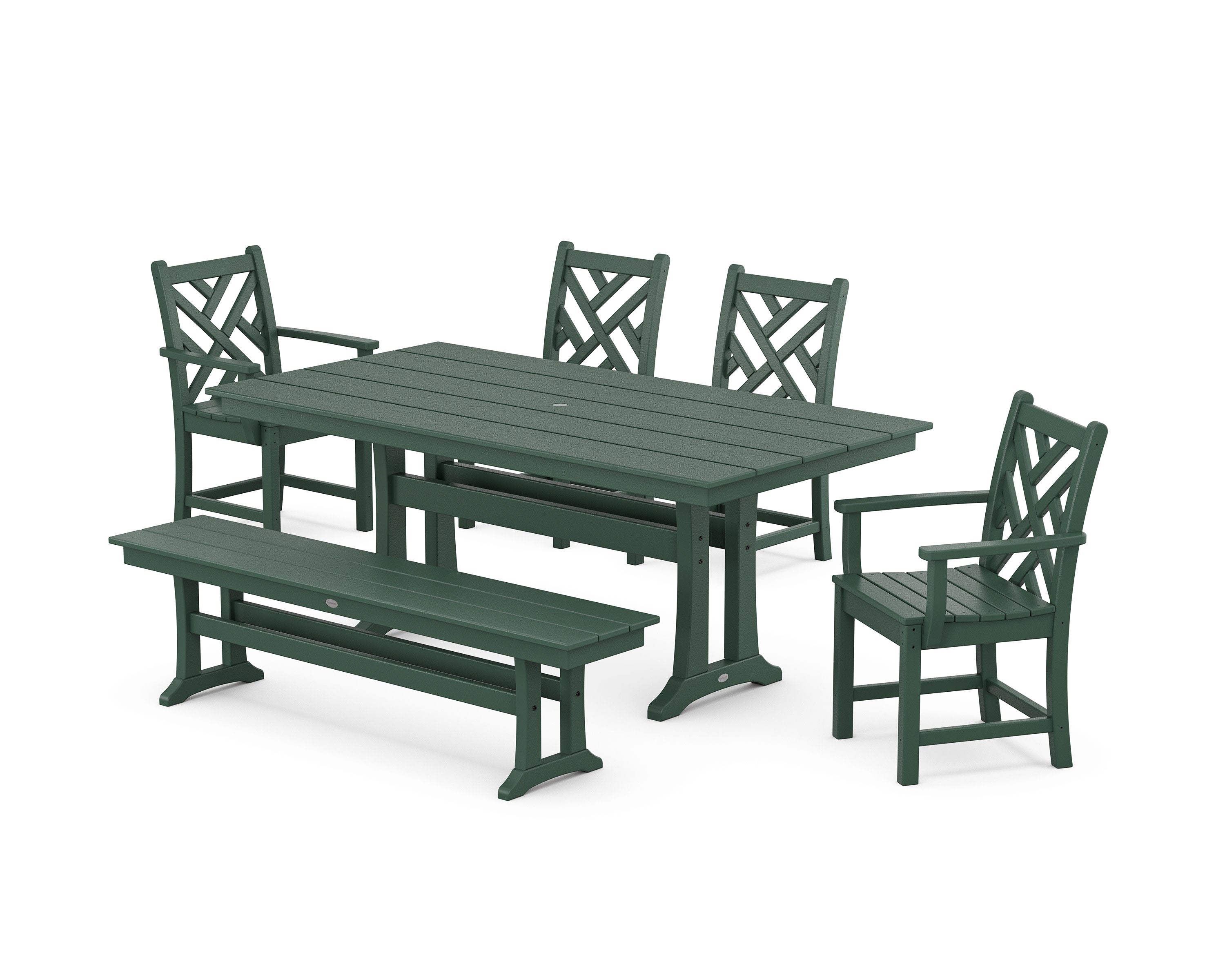 Chippendale 6-Piece Farmhouse Dining Set With Trestle Legs in Green