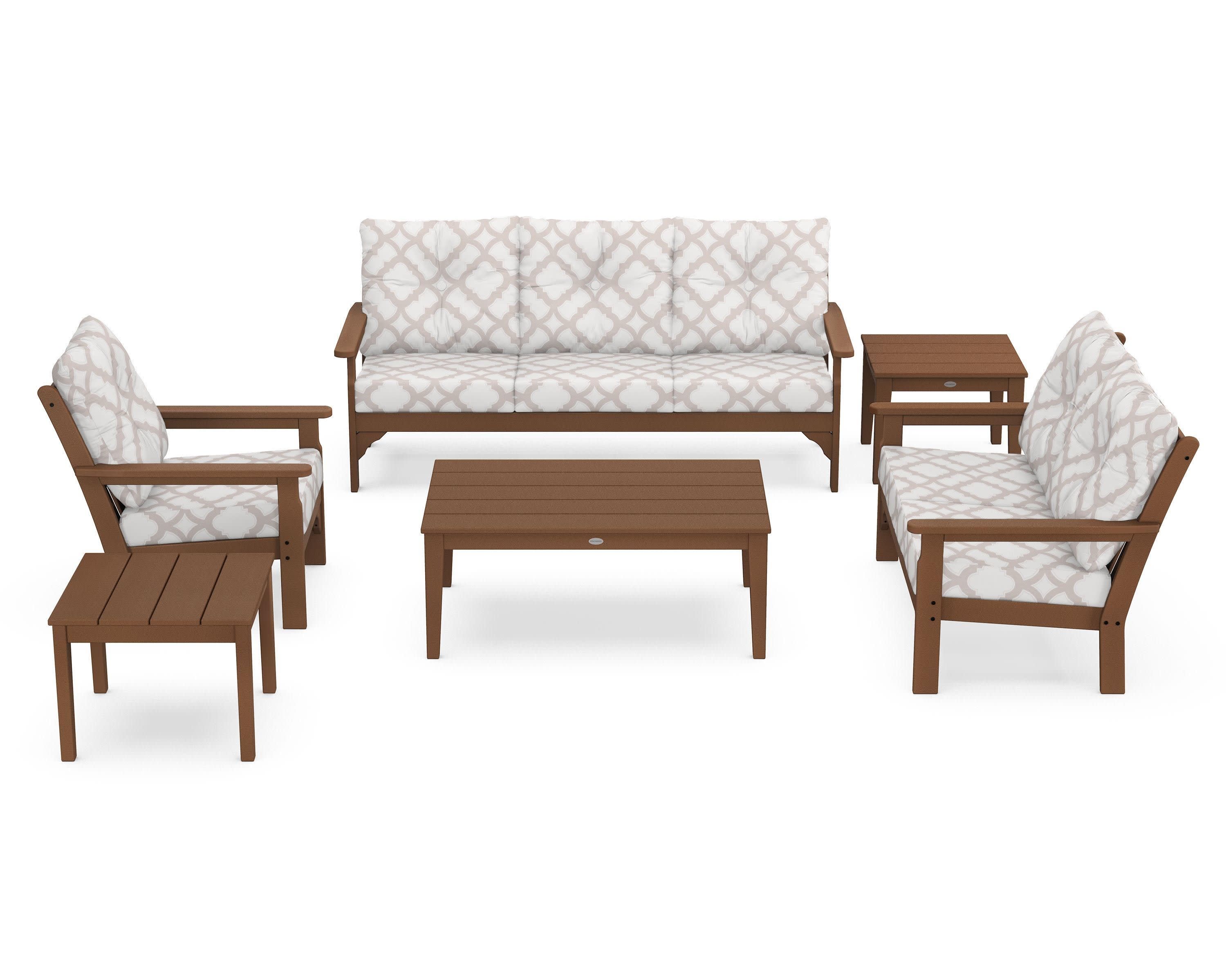 Vineyard 6-Piece Deep Seating Set in Teak / Trellis Dune Burlap