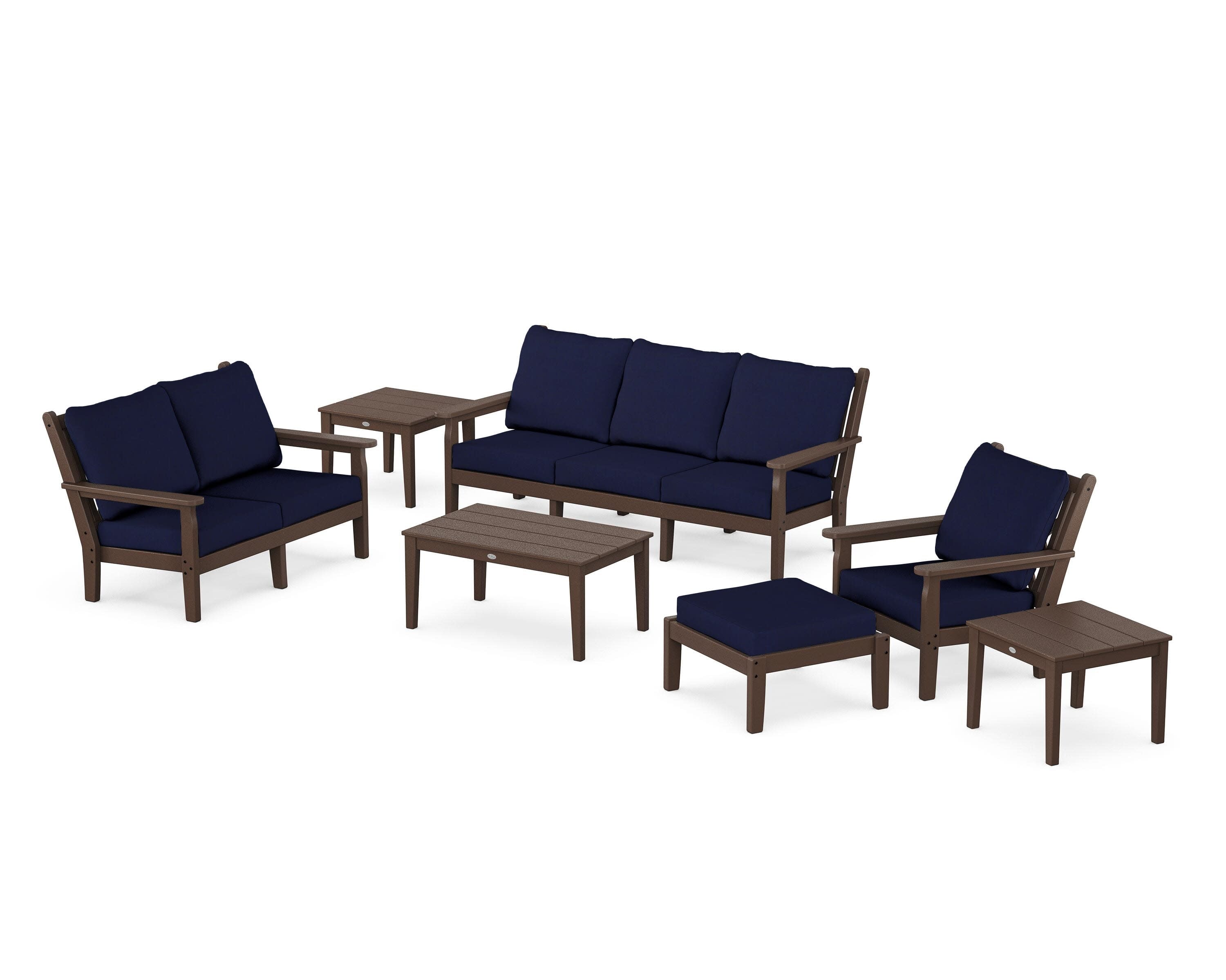 Chippendale 7-Piece Deep Seating Set in Mahogany / Navy