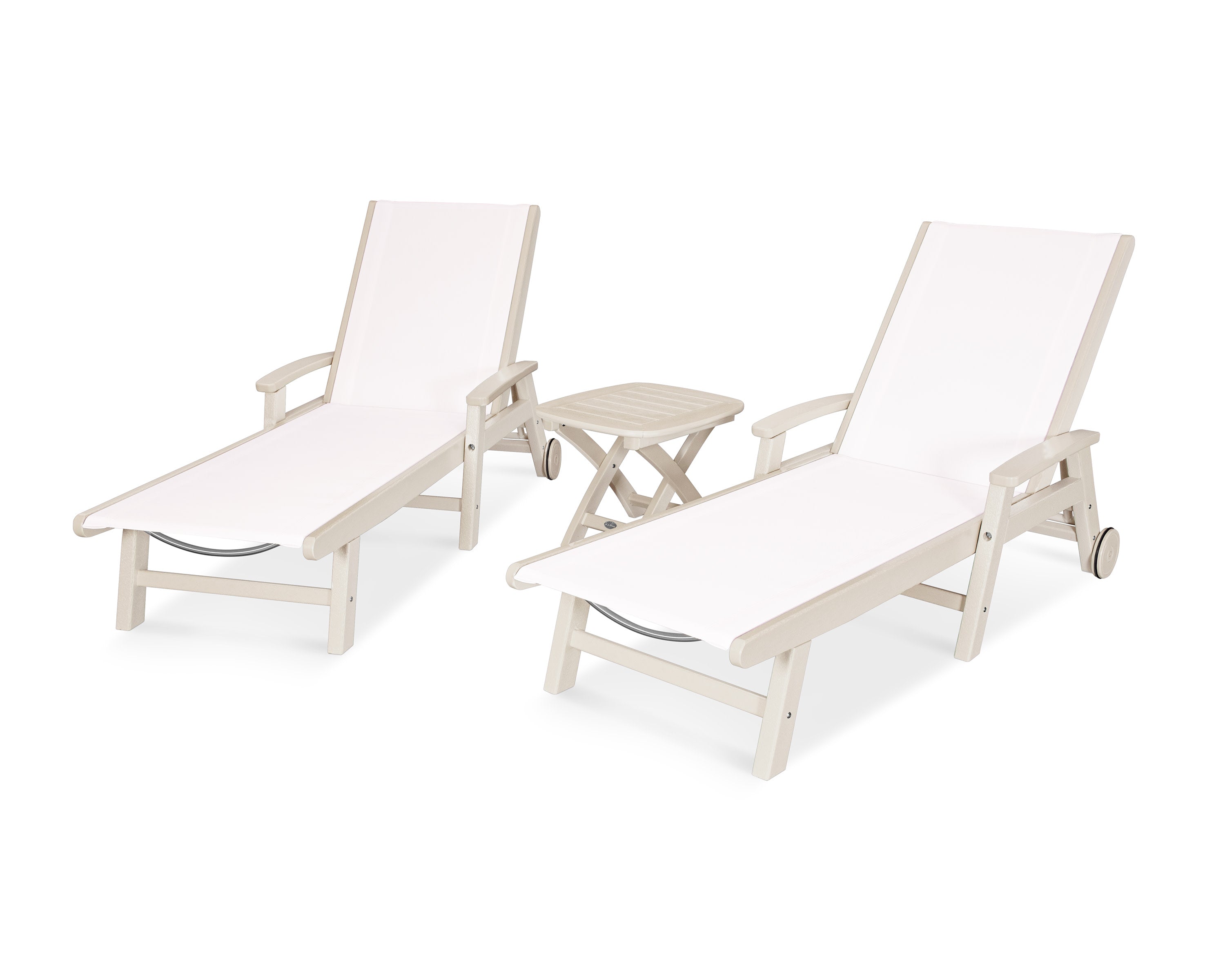 Coastal 3-Piece Wheeled Chaise Set in Sand / White Sling