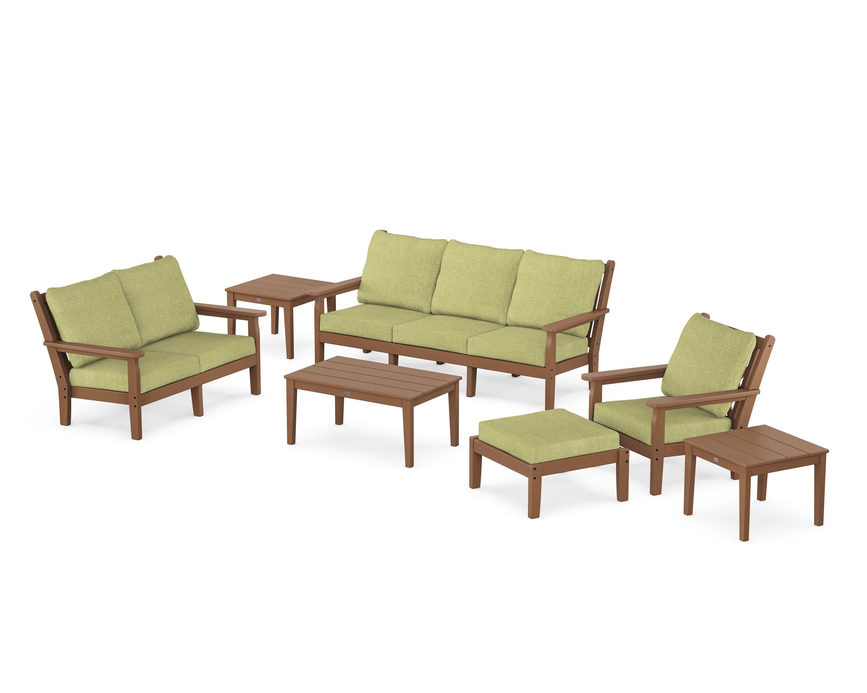 Chippendale 7-Piece Deep Seating Set in Teak / Chartreuse Boucle