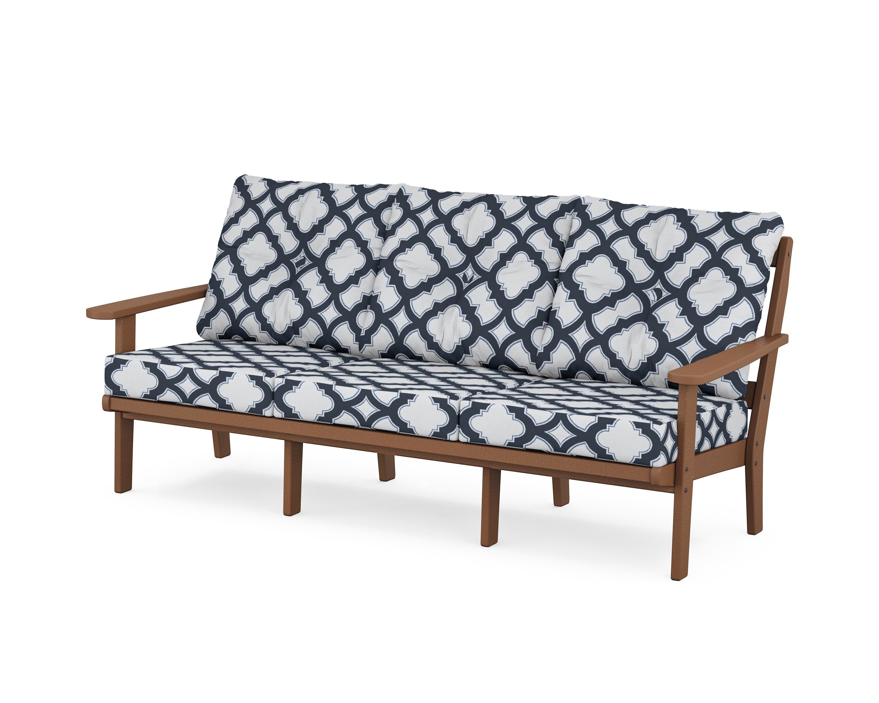 Mission Deep Seating Sofa in Teak / Trellis Marine Indigo