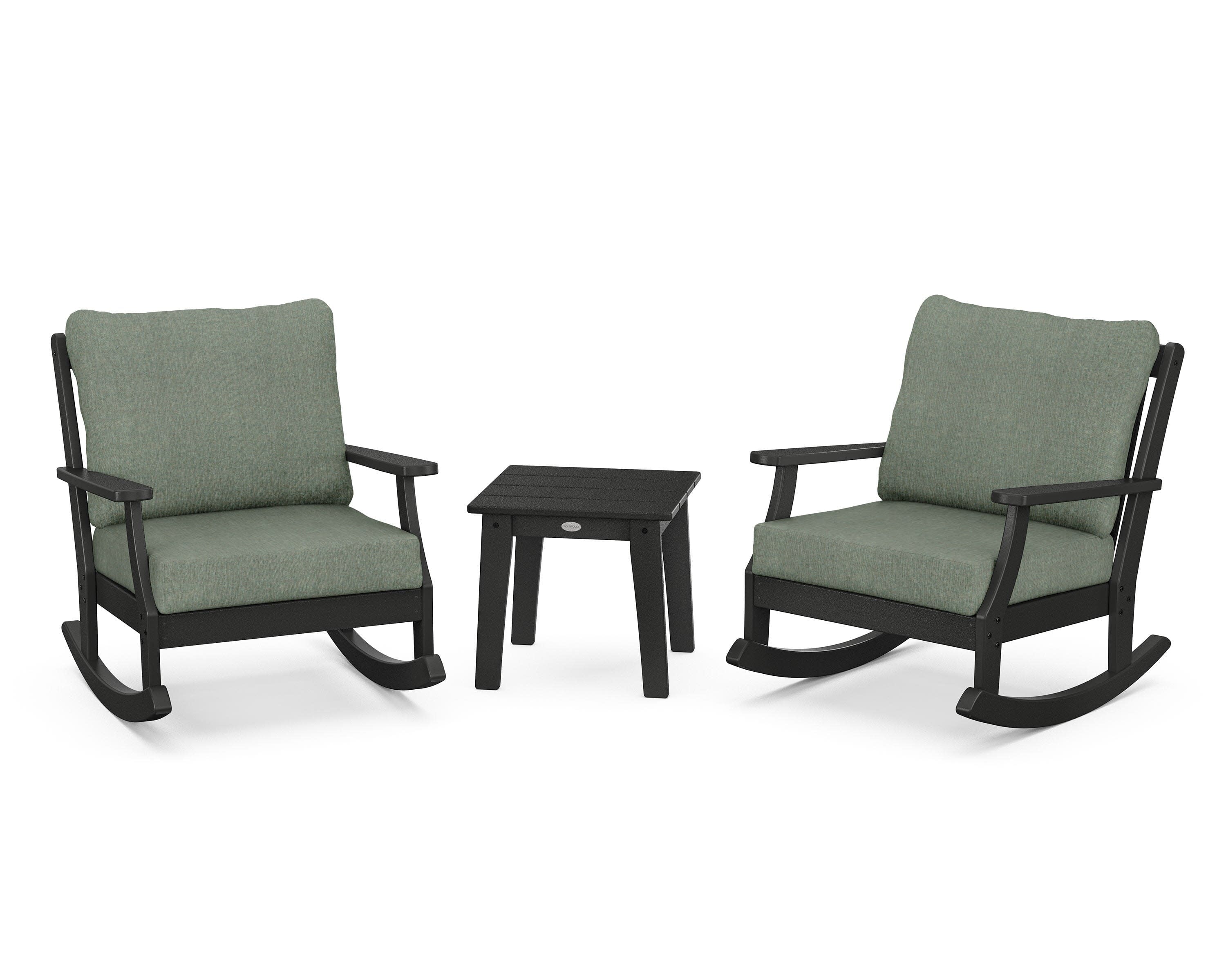 Braxton 3-Piece Deep Seating Rocker Set in Black / Cast Sage