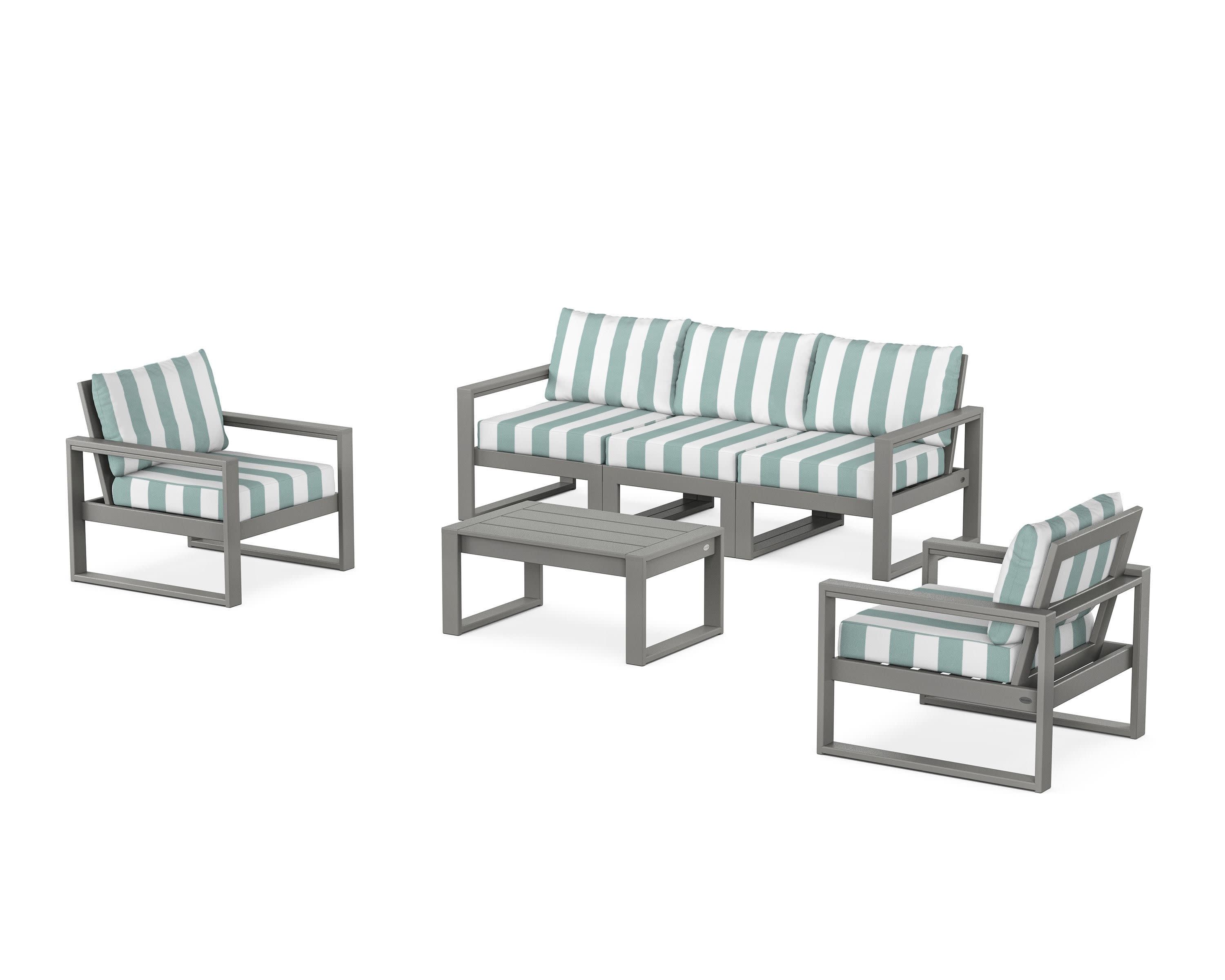 EDGE Sectional 4-Piece Deep Seating Set with Sofa in Slate Grey / Cabana Stripe Glacier Spa
