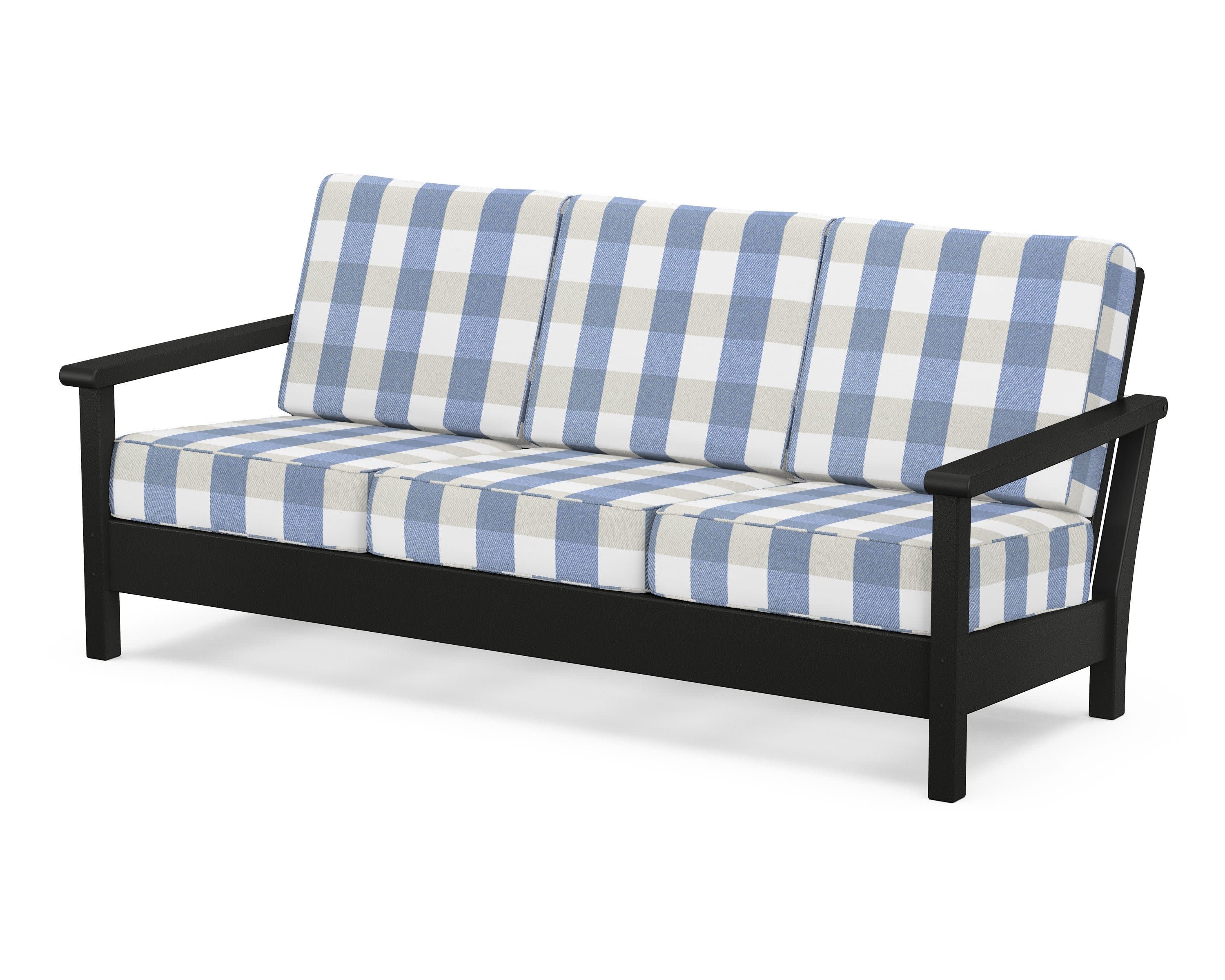 Harbour Deep Seating Sofa in Black / Buffalo Plaid Sky Blue
