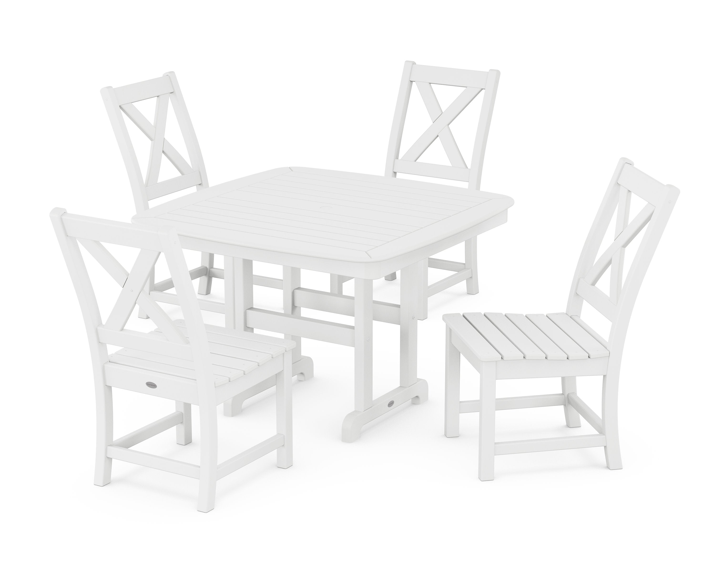 Braxton Side Chair 5-Piece Dining Set with Trestle Legs in White
