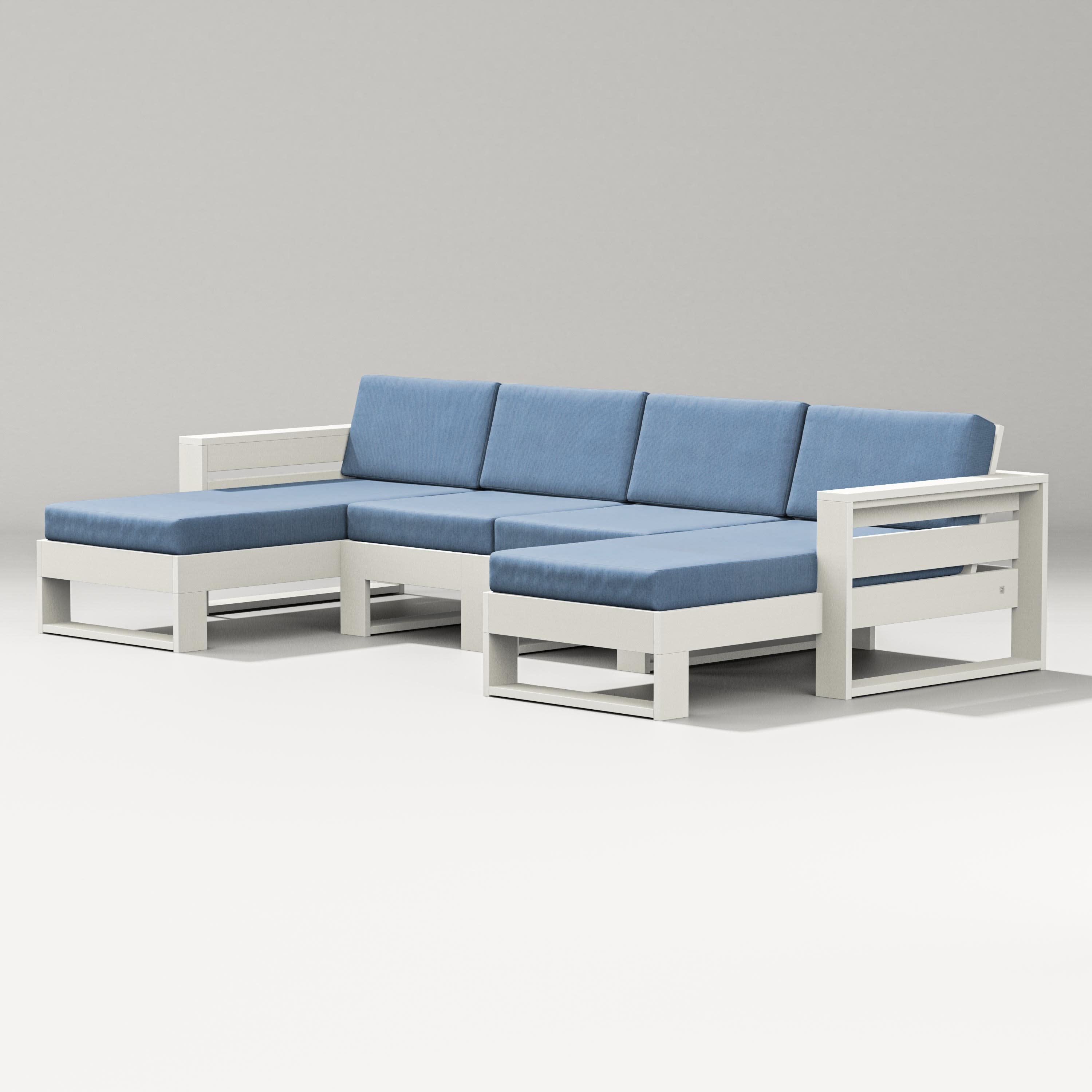 Latitude Double Chaise Sectional in Vintage White / Sky Blue