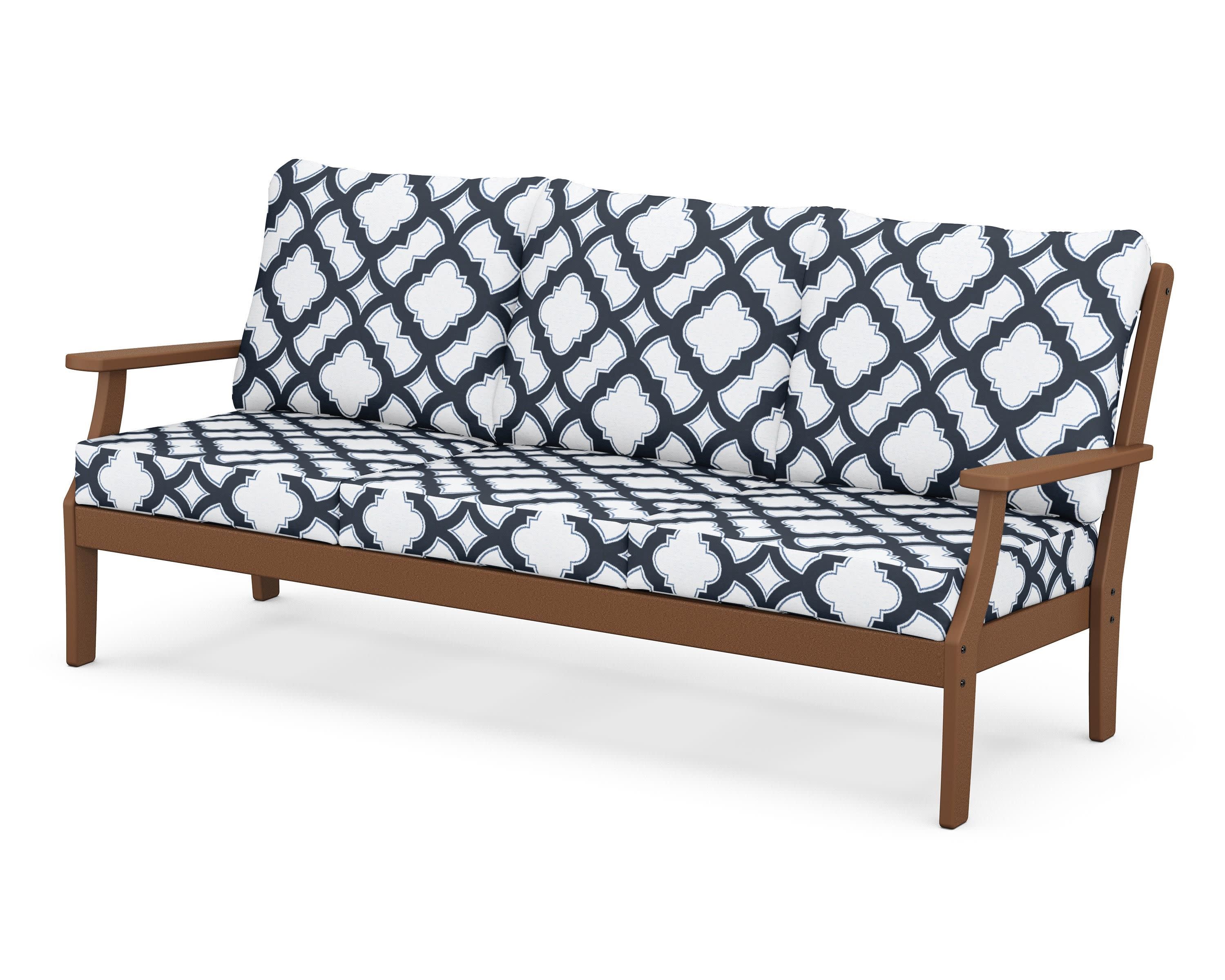 Braxton Deep Seating Sofa in Teak / Trellis Marine Indigo