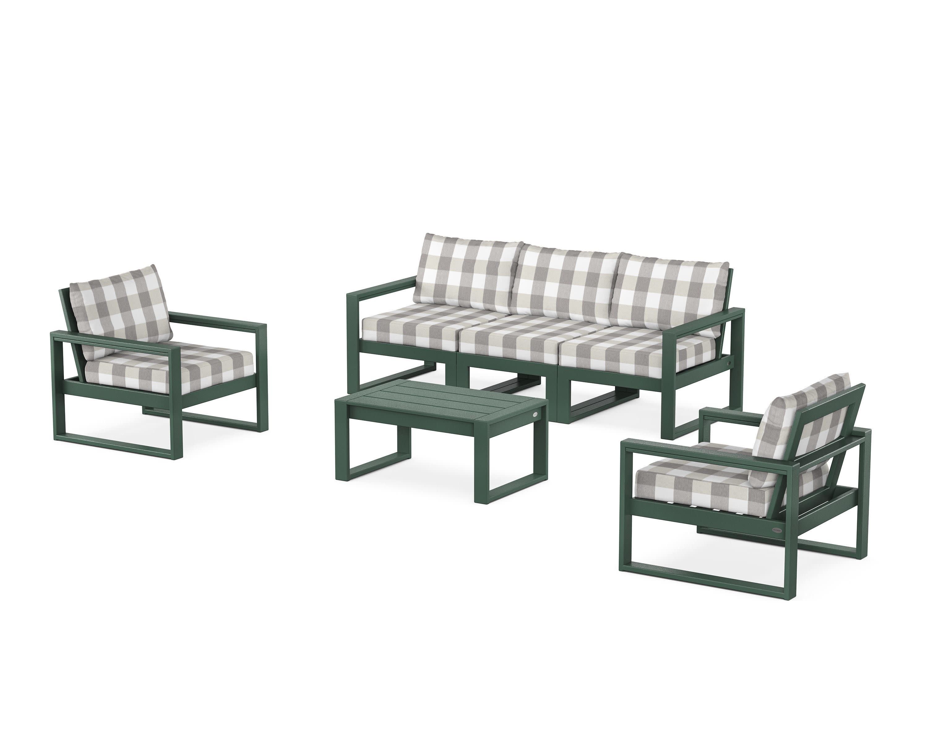 EDGE Sectional 4-Piece Deep Seating Set with Sofa in Green / Buffalo Plaid Grey Mist