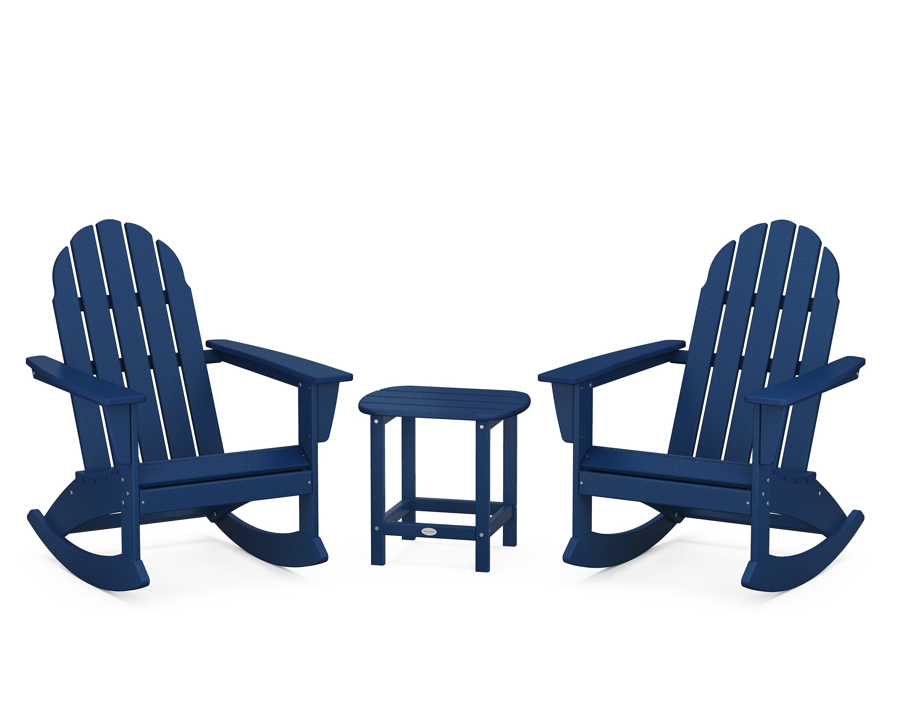 Vineyard 3-Piece Adirondack Rocking Chair Set with South Beach 18" Side Table in Navy