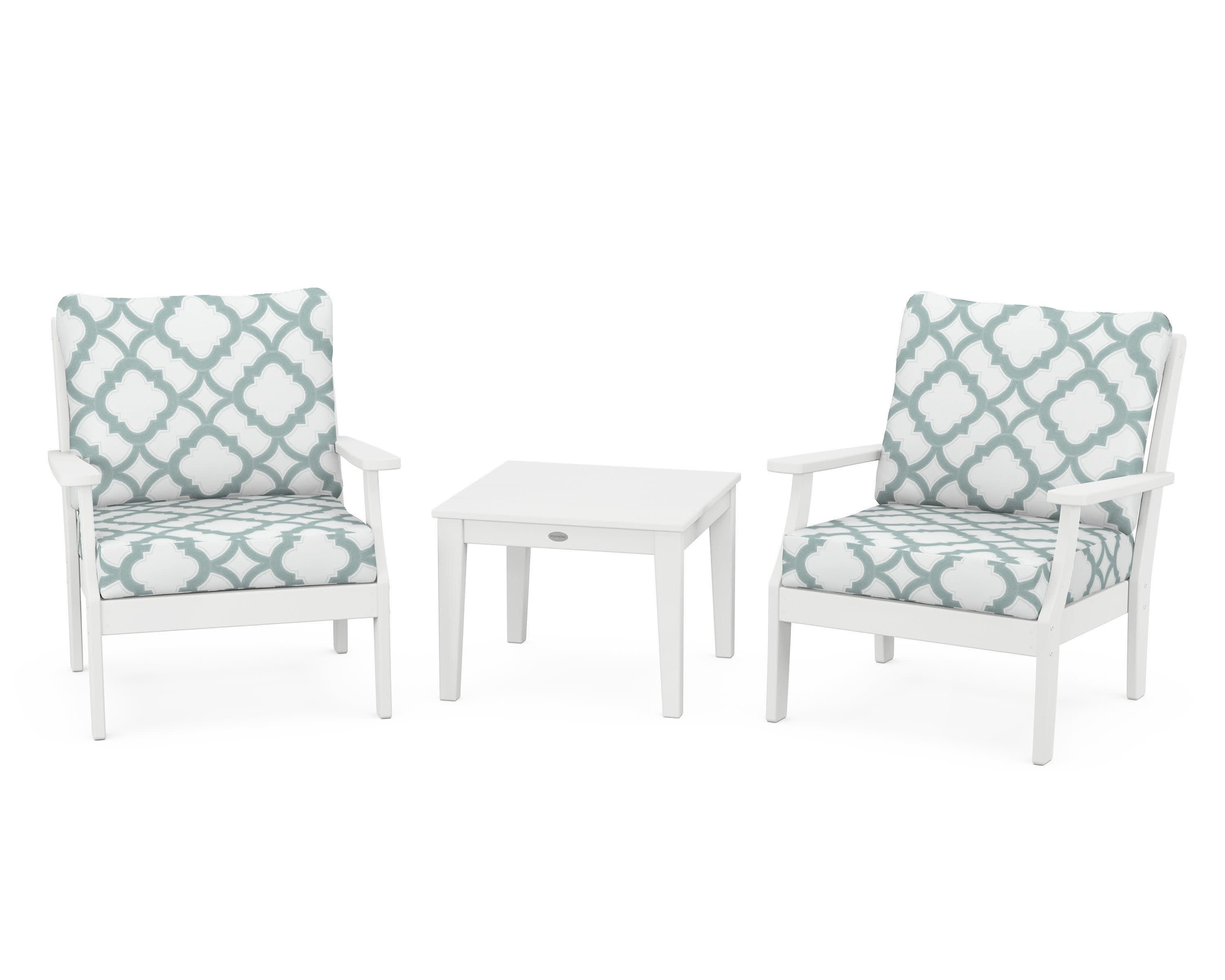 Braxton 3-Piece Deep Seating Set in White / Trellis Glacier Spa