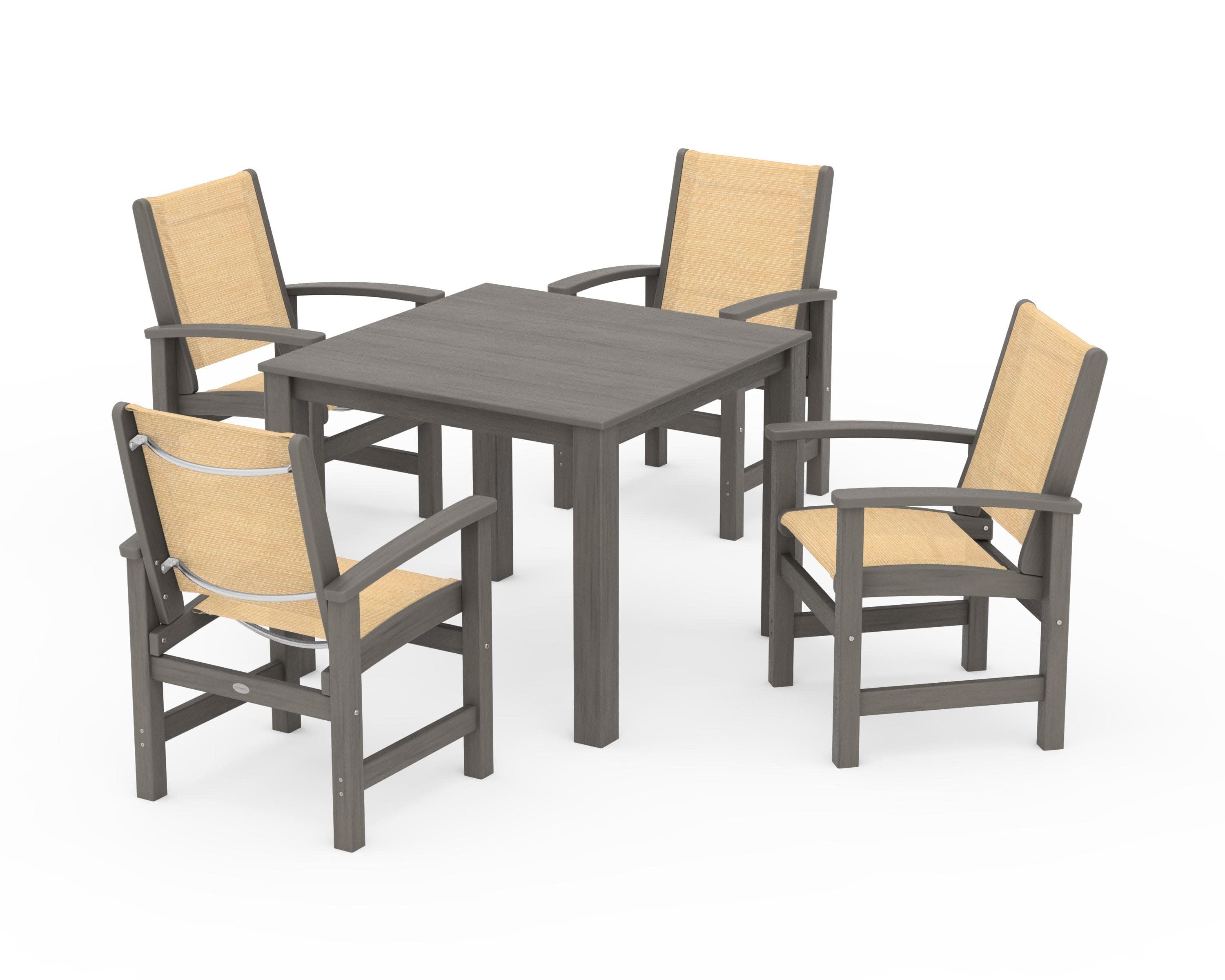 Coastal 5-Piece Parsons Dining Set in Driftwood / Dupioni Apricot Sling