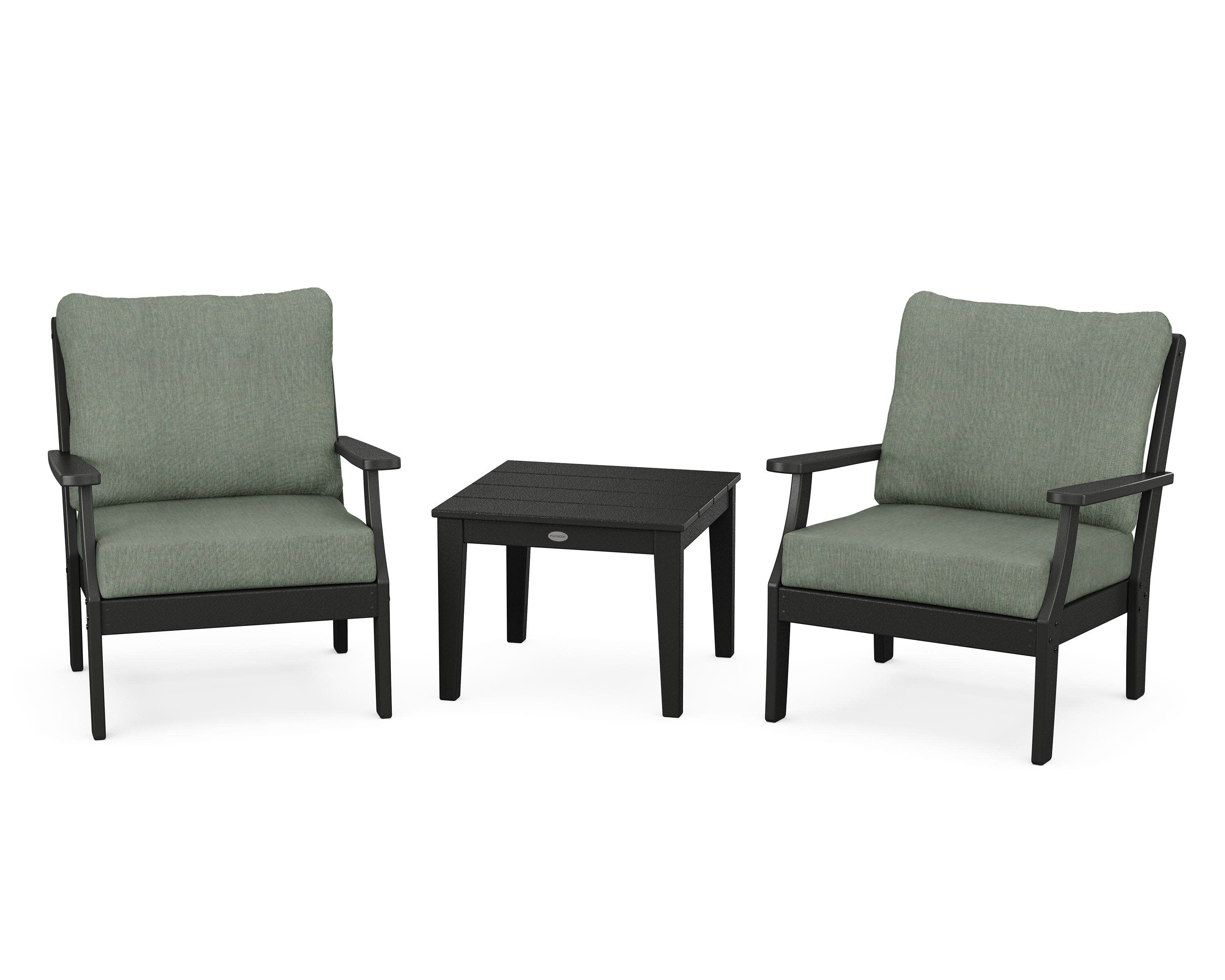 Braxton 3-Piece Deep Seating Set in Black / Cast Sage