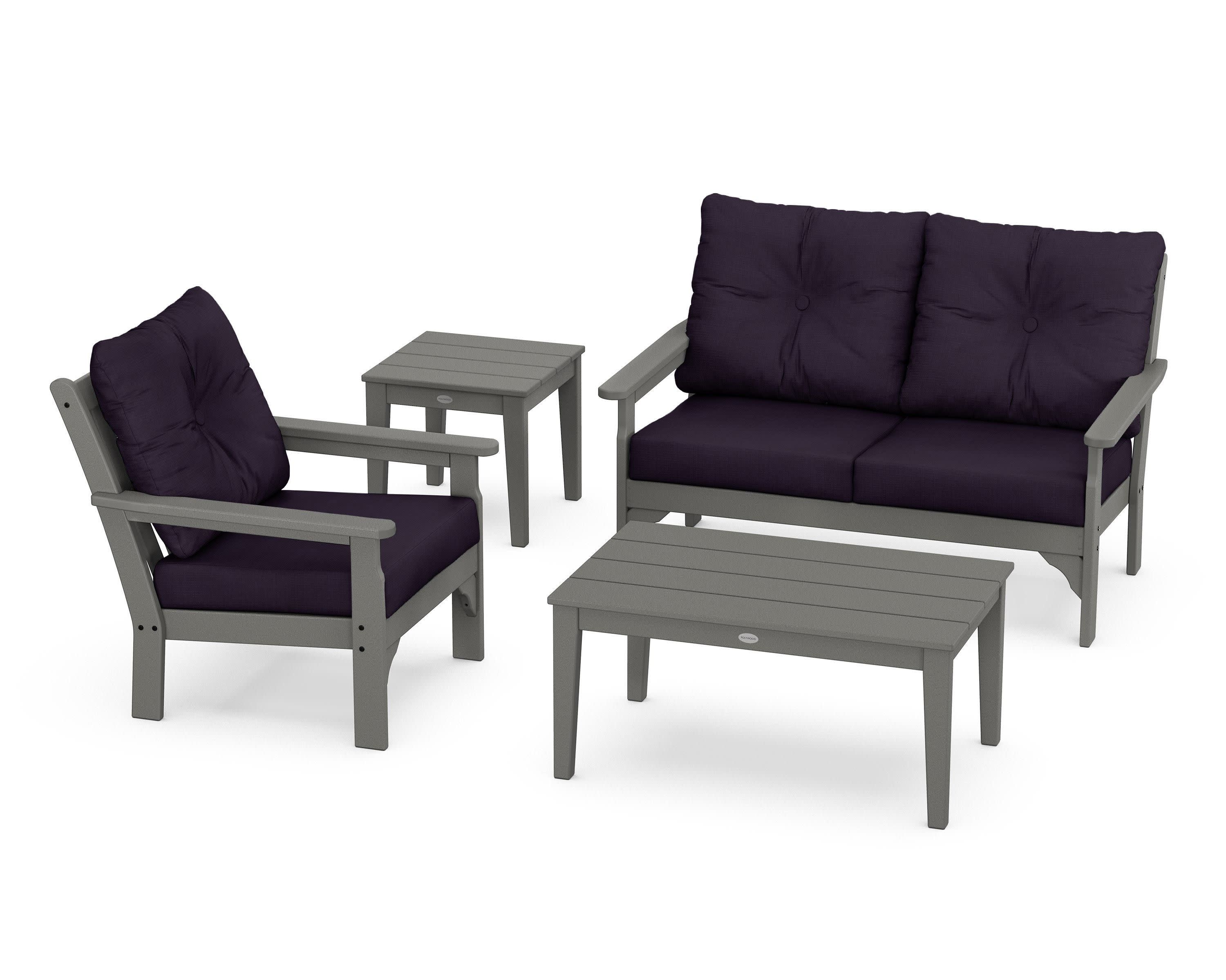 Vineyard 4-Piece Deep Seating Set in Slate Grey / Navy Linen