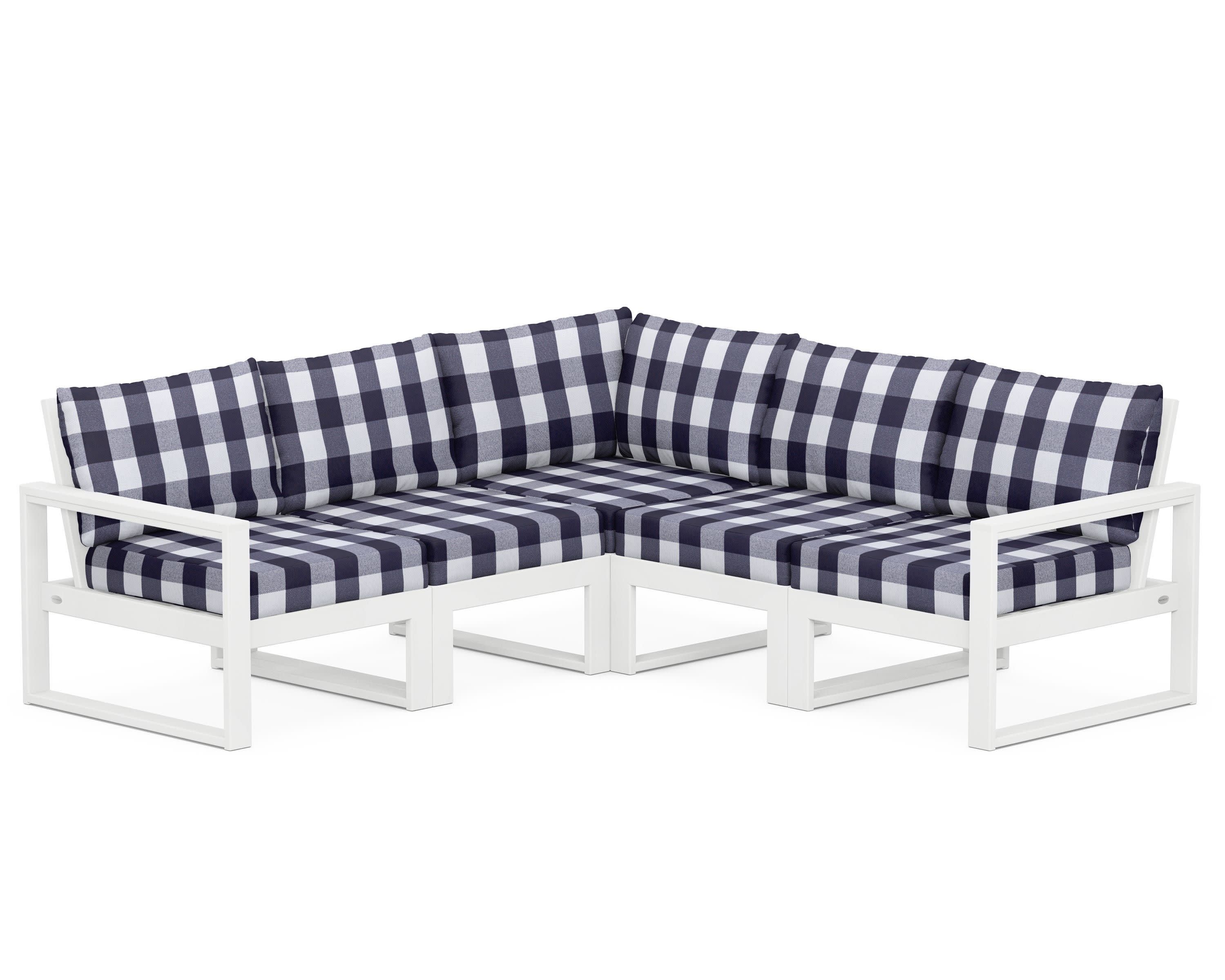 EDGE 5-Piece Modular Deep Seating Set in White / Buffalo Plaid Navy
