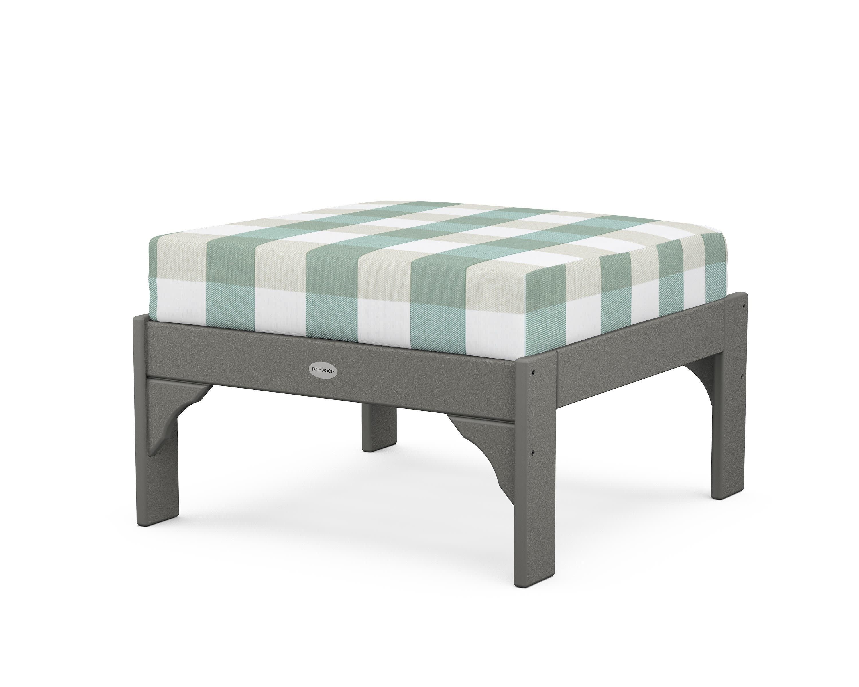 Vineyard Deep Seating Ottoman in Slate Grey / Buffalo Plaid Glacier Spa