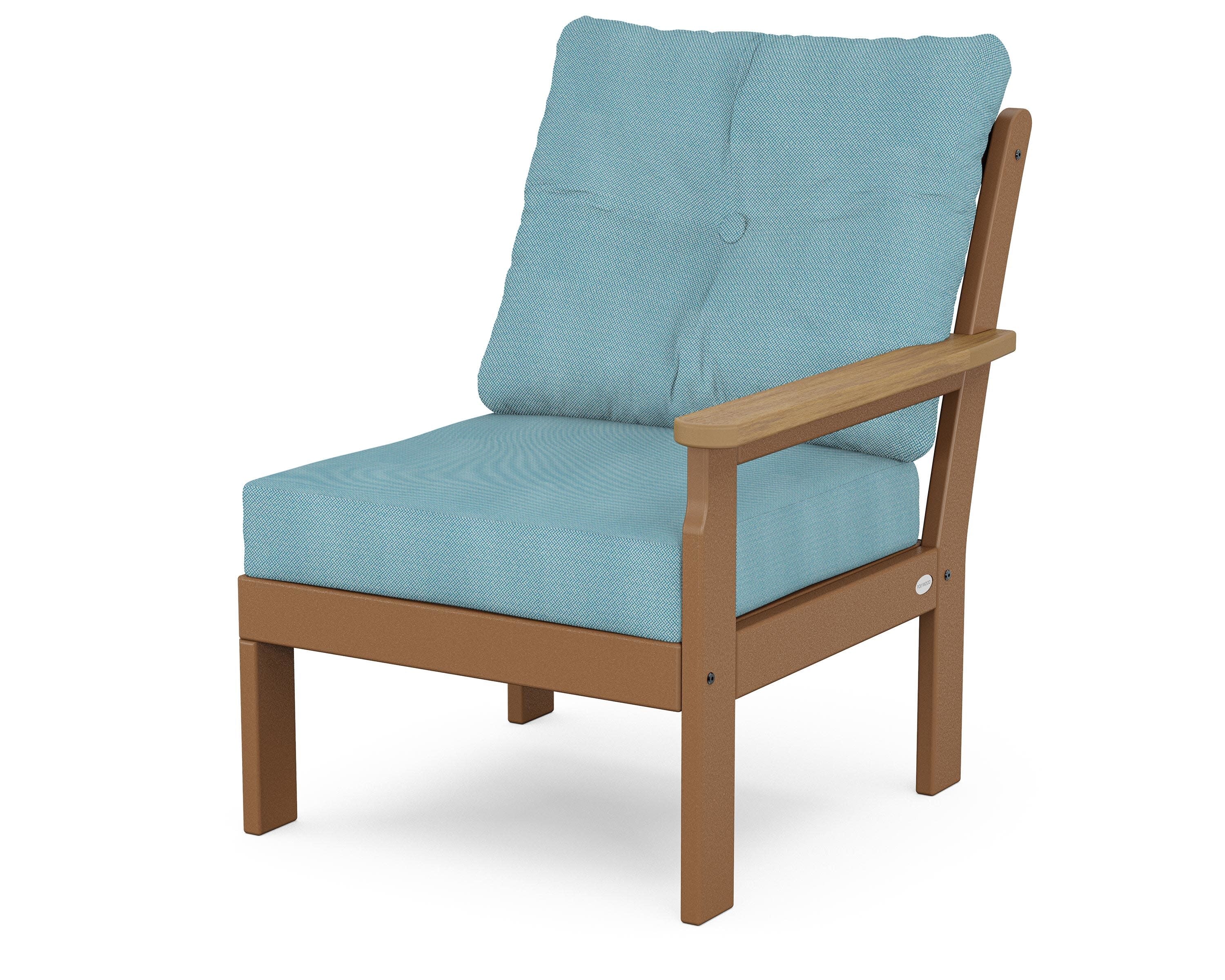 Vineyard Modular Right Arm Chair in Teak / Natural / Lattice Sky Blue