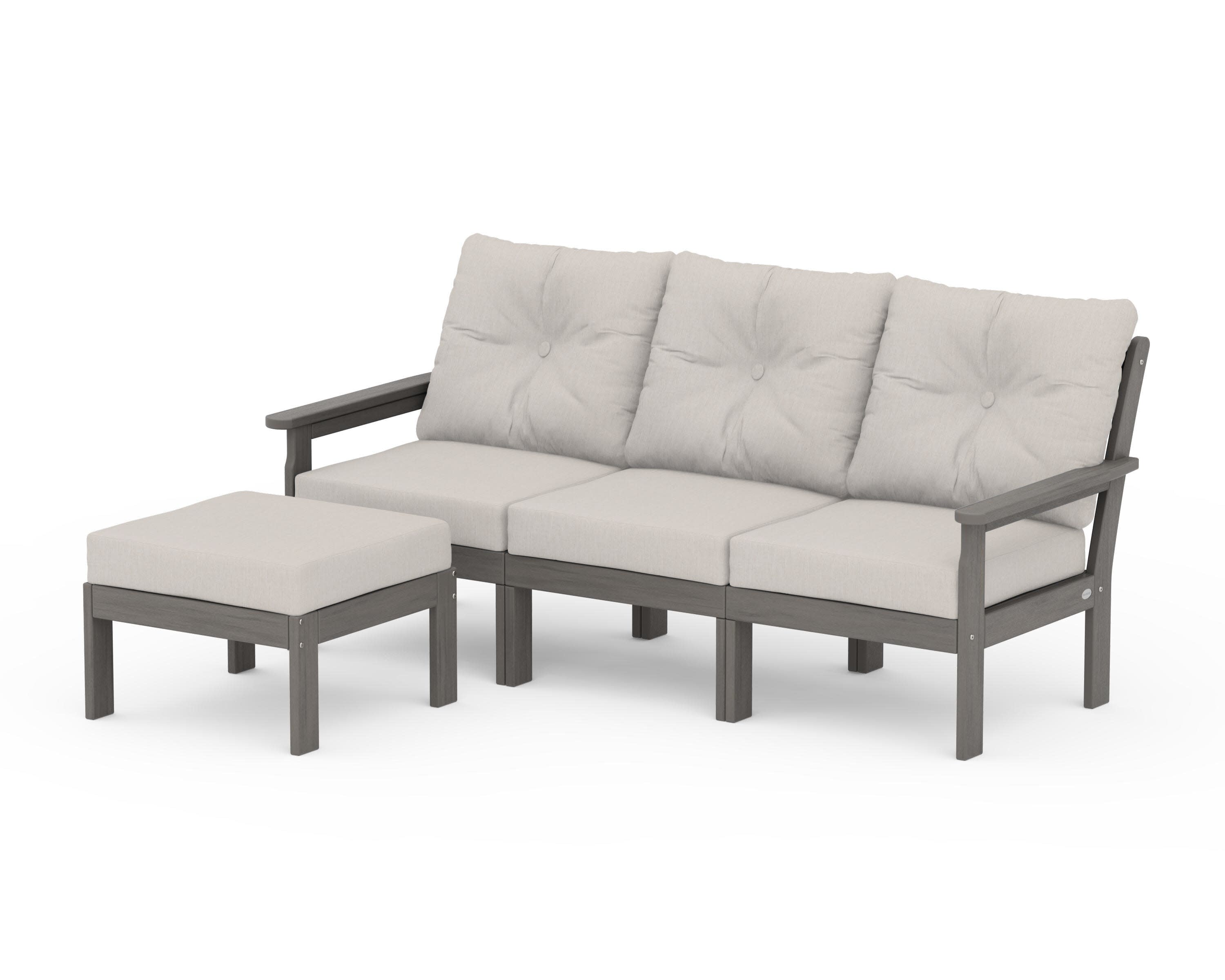Vineyard 4-Piece Sectional with Ottoman in Driftwood / Cast Ash