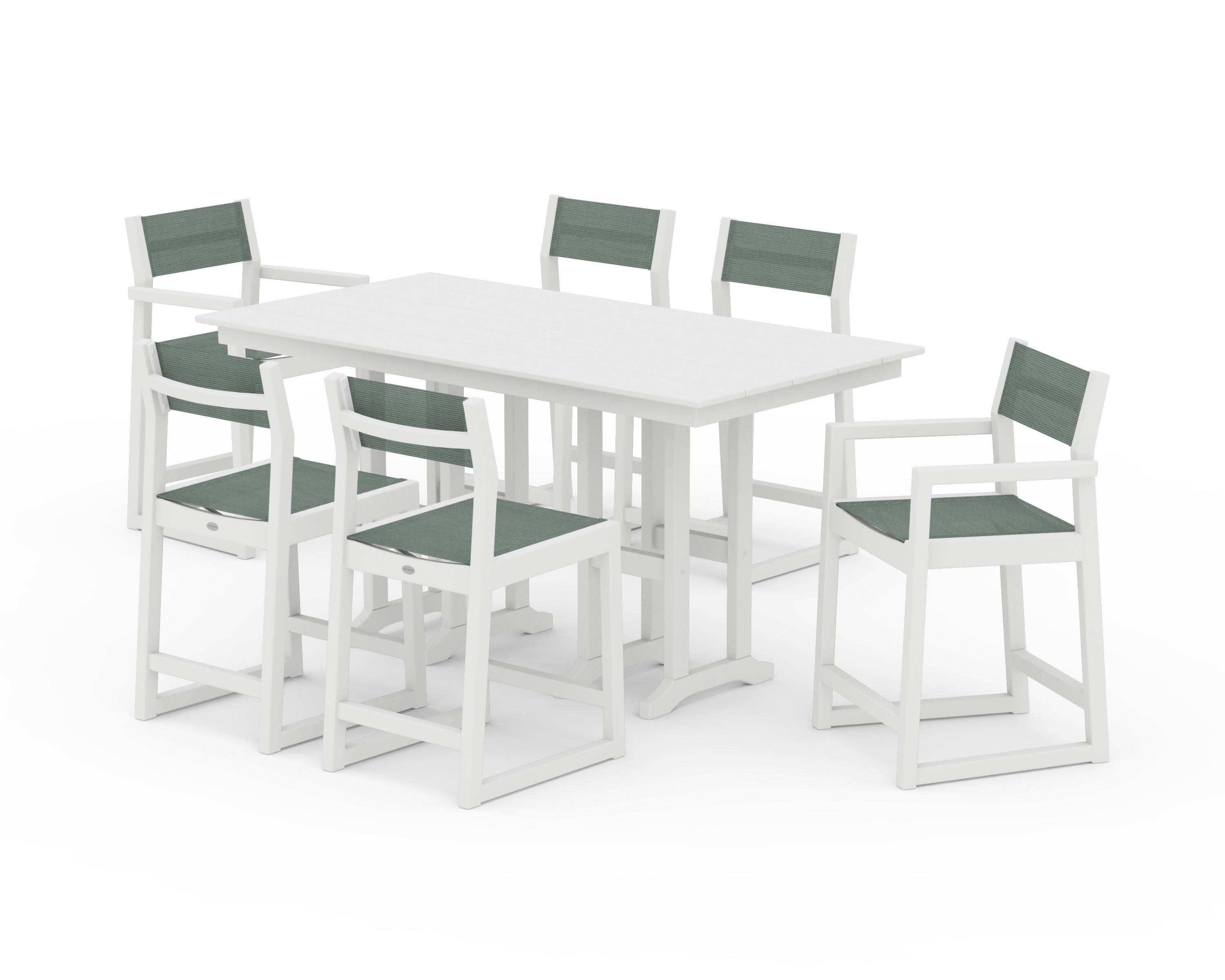 EDGE Sling 7-Piece Farmhouse Counter Set in White / Dupioni Sea Mist Sling