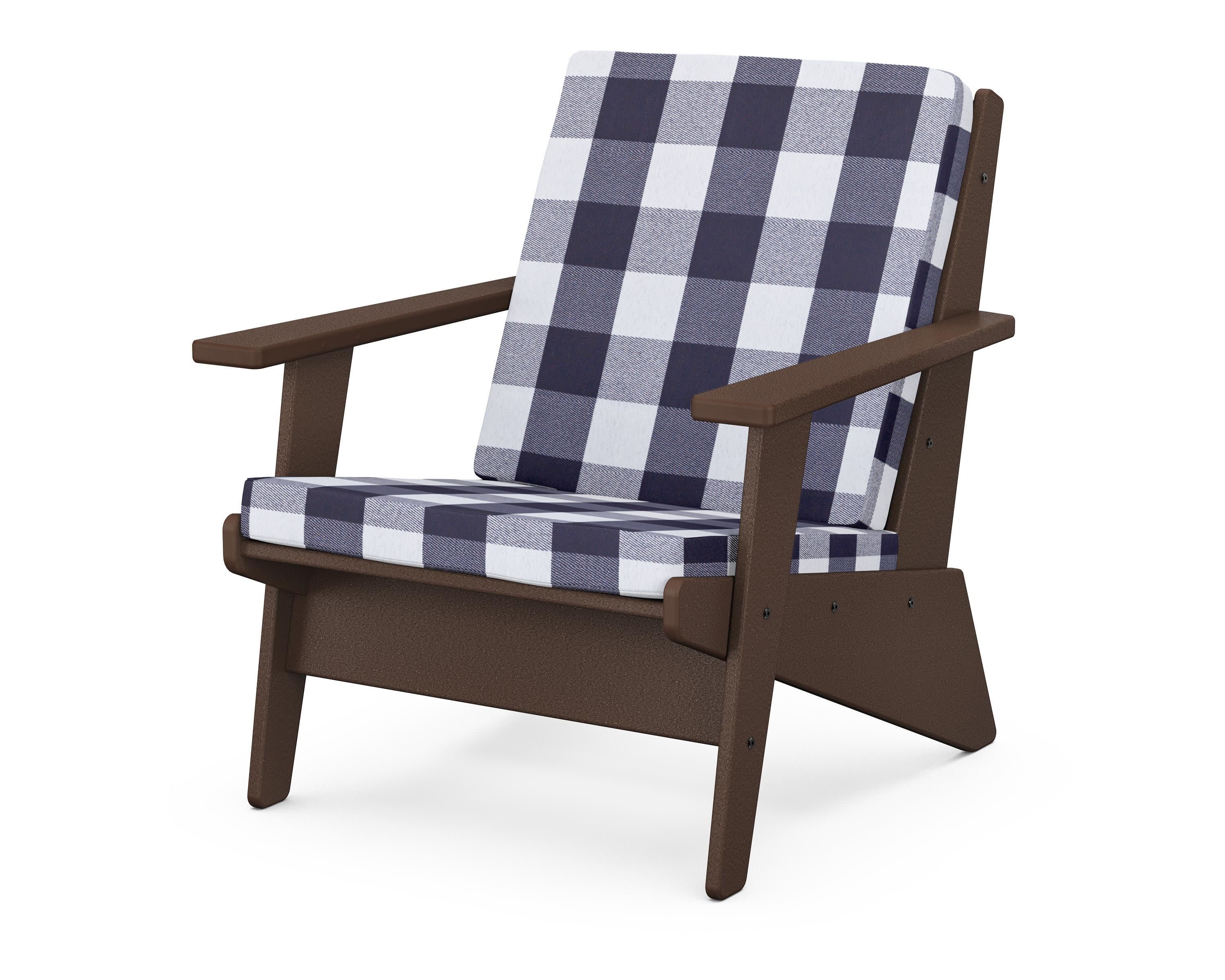 Riviera Modern Lounge Chair in Mahogany / Buffalo Plaid Navy