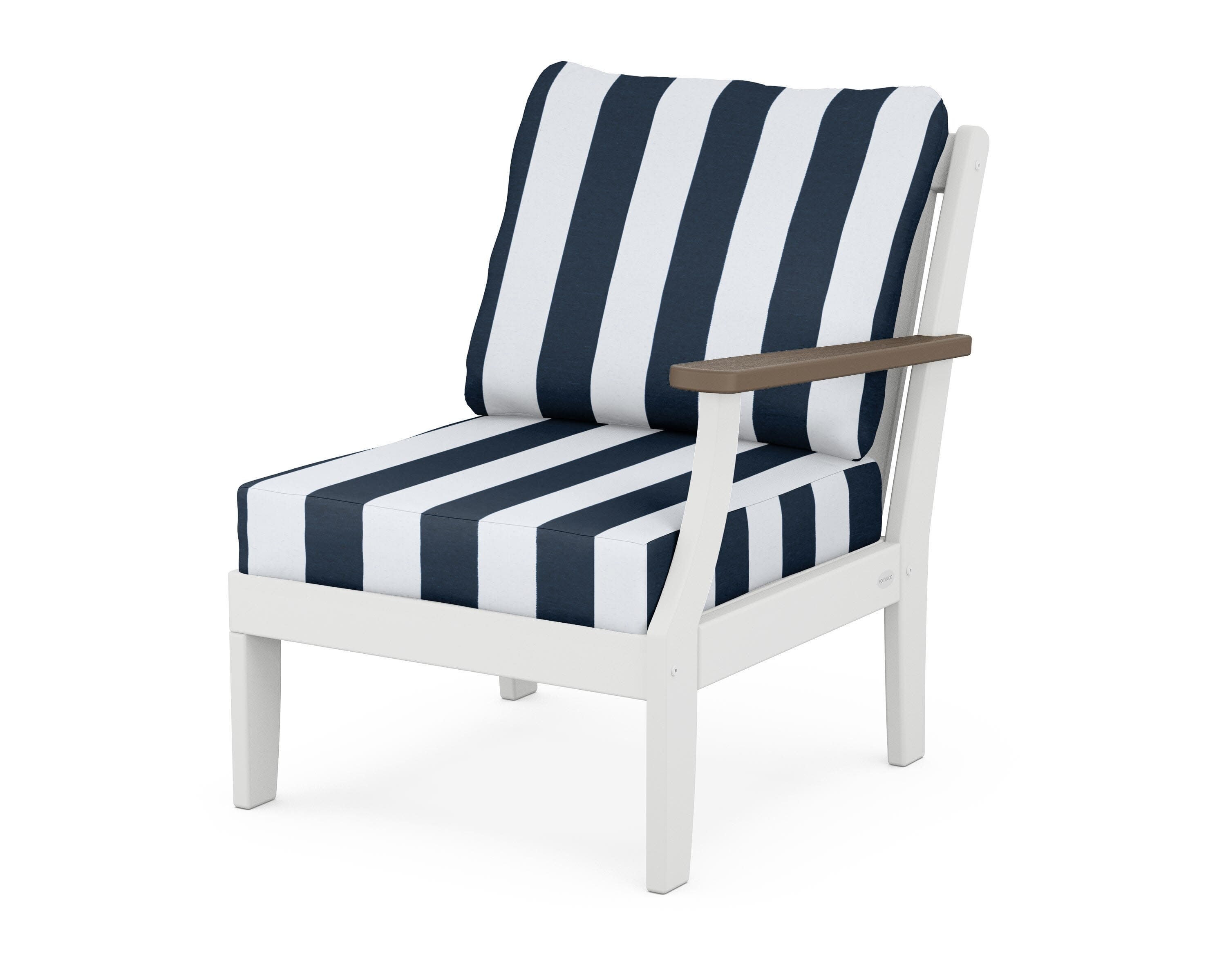 Braxton Modular Right Arm Chair in White / Kona / Cabana Stripe Marine Indigo
