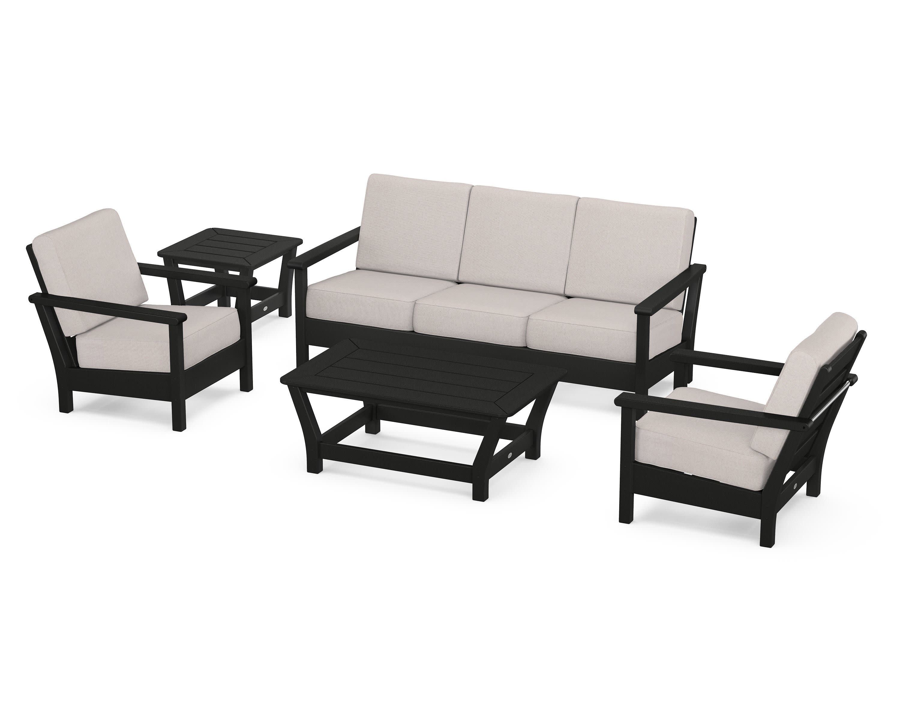 Harbour 5-Piece Deep Seating Set in Black / Dune Burlap