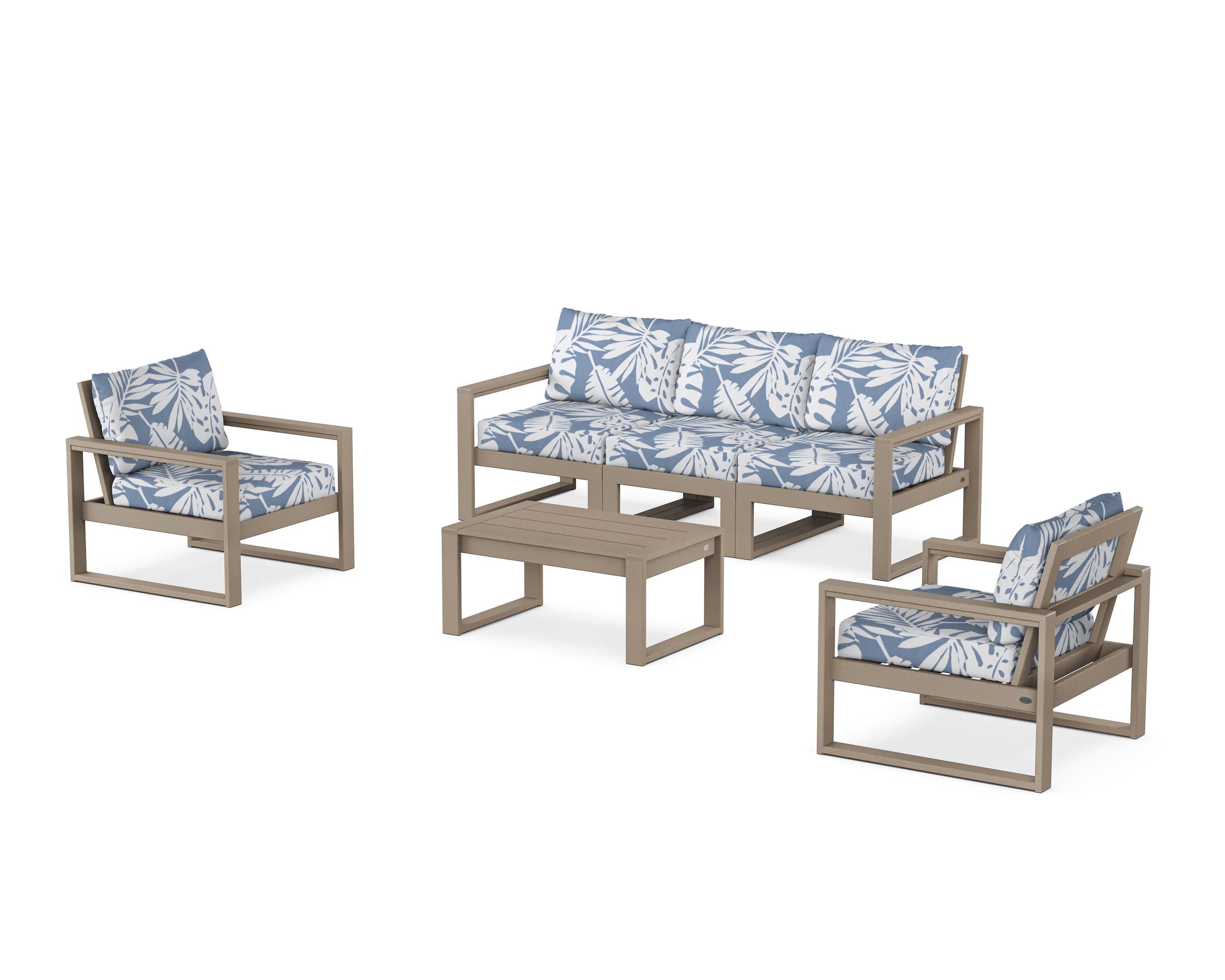 EDGE Sectional 4-Piece Deep Seating Set with Sofa in Vintage Sahara / Leaf Sky Blue