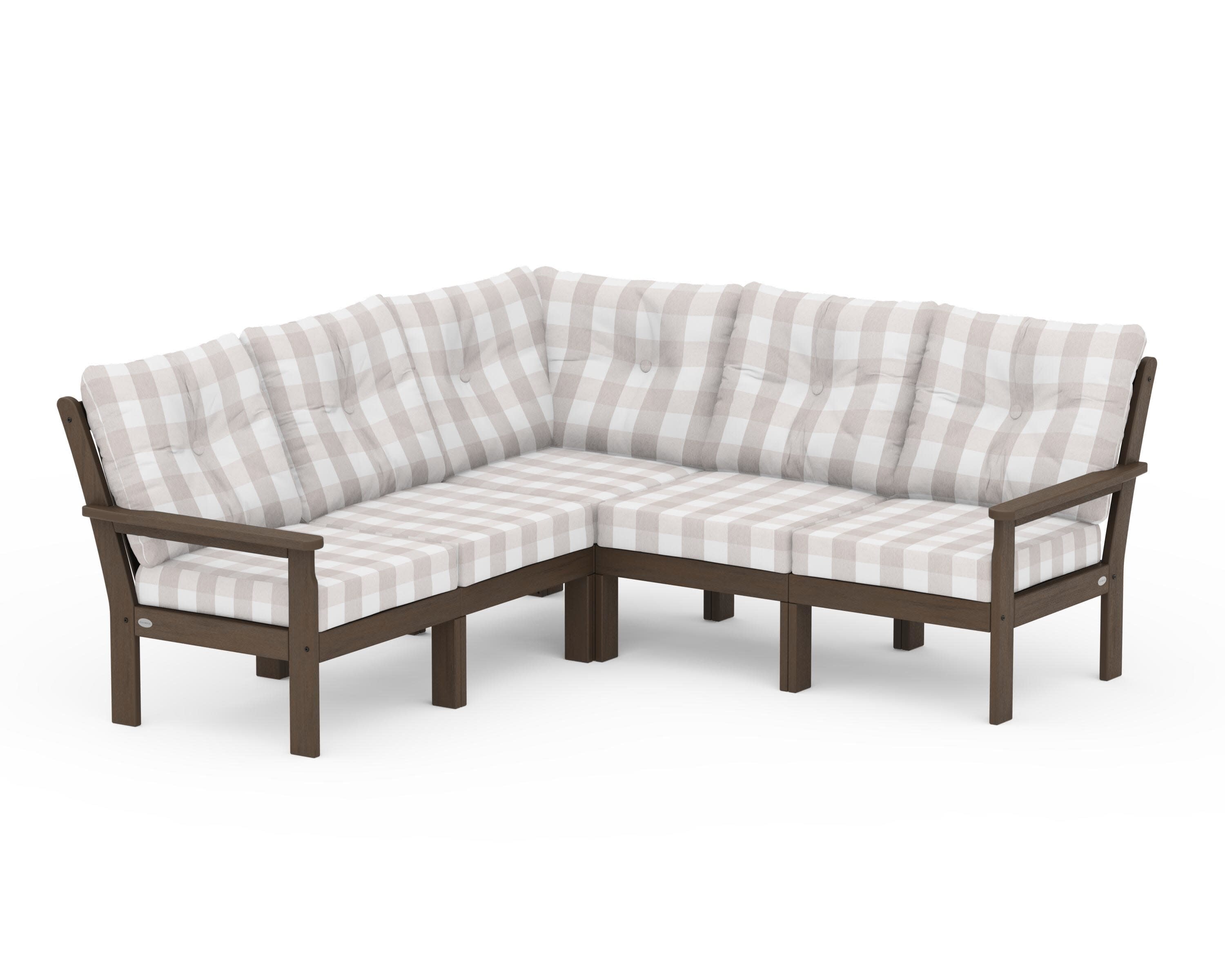 Vineyard 5-Piece Sectional in Kona / Buffalo Plaid Dune Burlap