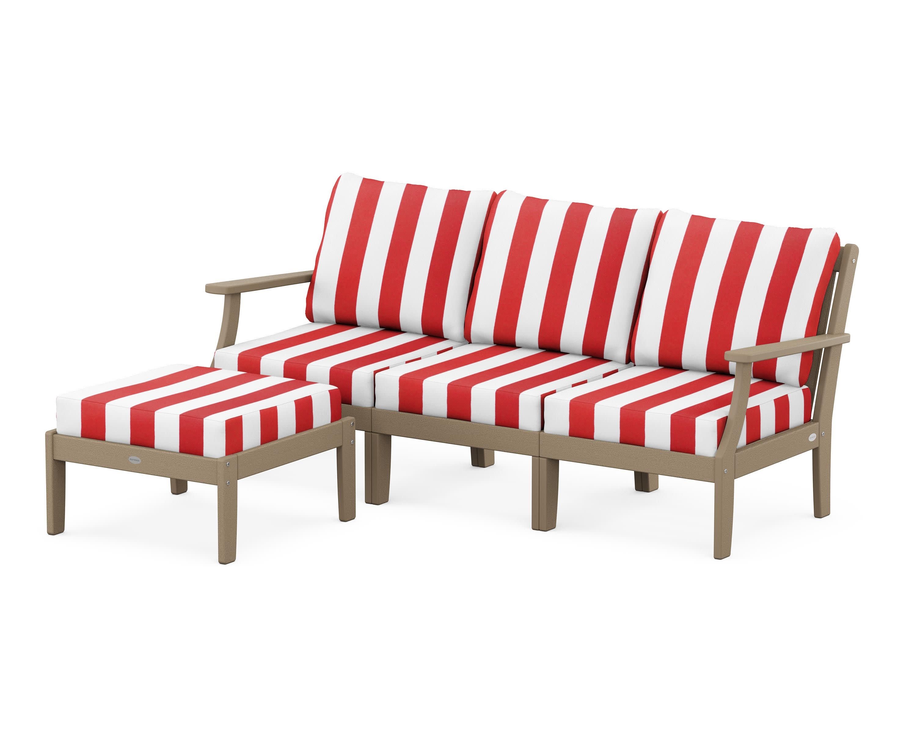 Braxton Modular 4-Piece Deep Seating Set with Ottoman in Vintage Sahara / Cabana Stripe Crimson
